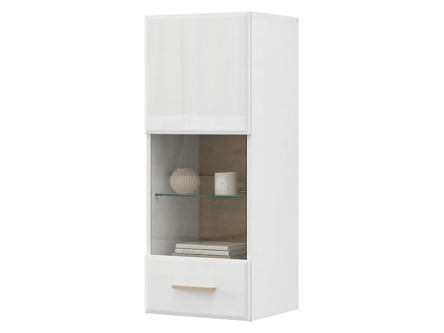 Armoire Murale Gonnes, 2 Étagères, 39x96h cm Blanc Mat, Porte Unique, Porte et Étagère Détail Verre