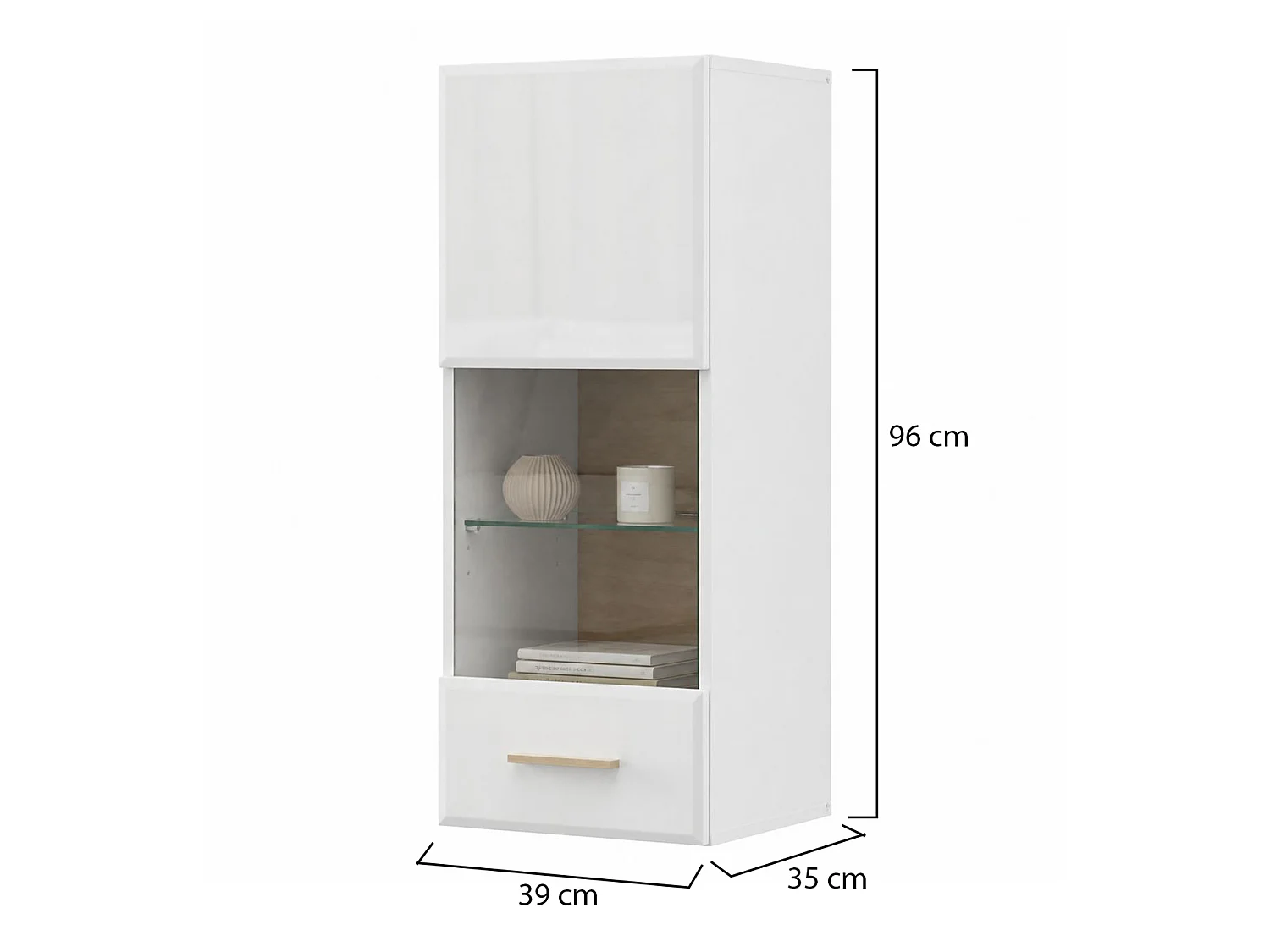 Armoire Murale Gonnes, 2 Étagères, 39x96h cm Blanc Mat, Porte Unique, Porte et Étagère Détail Verre