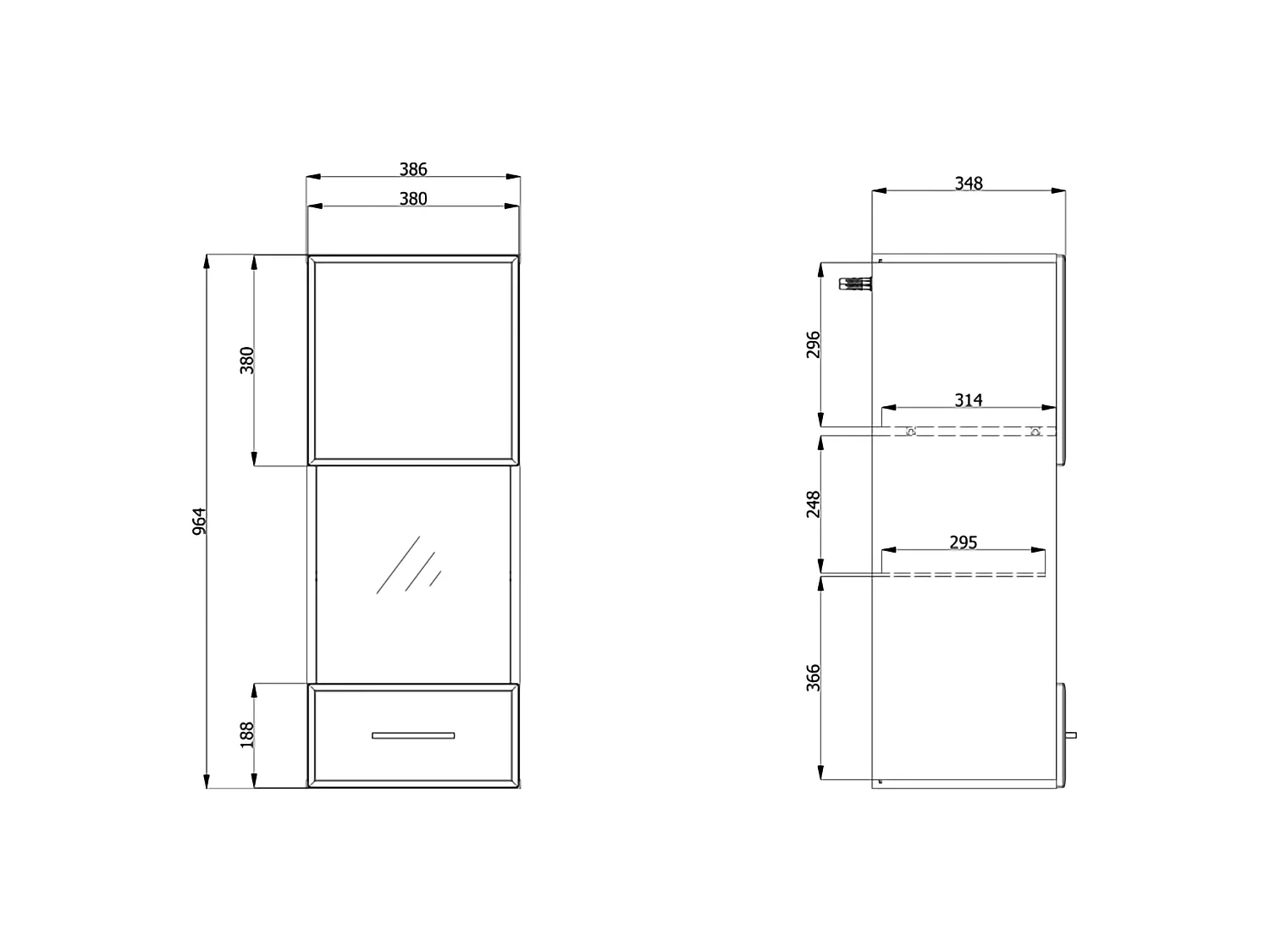 Armoire Murale Gonnes, 2 Étagères, 39x96h cm Blanc Mat, Porte Unique, Porte et Étagère Détail Verre