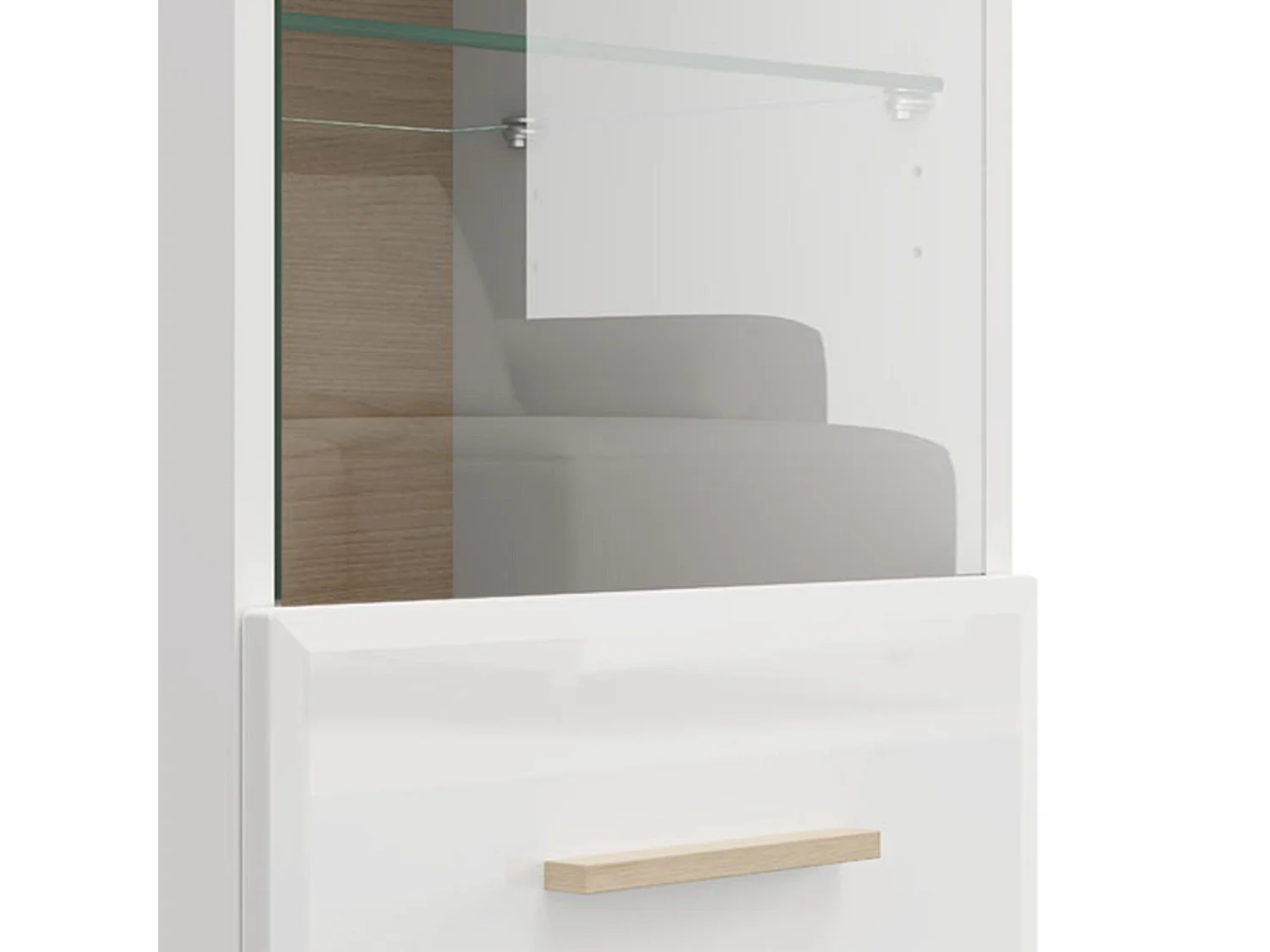 Armoire Murale Gonnes, 2 Étagères, 39x96h cm Blanc Mat, Porte Unique, Porte et Étagère Détail Verre