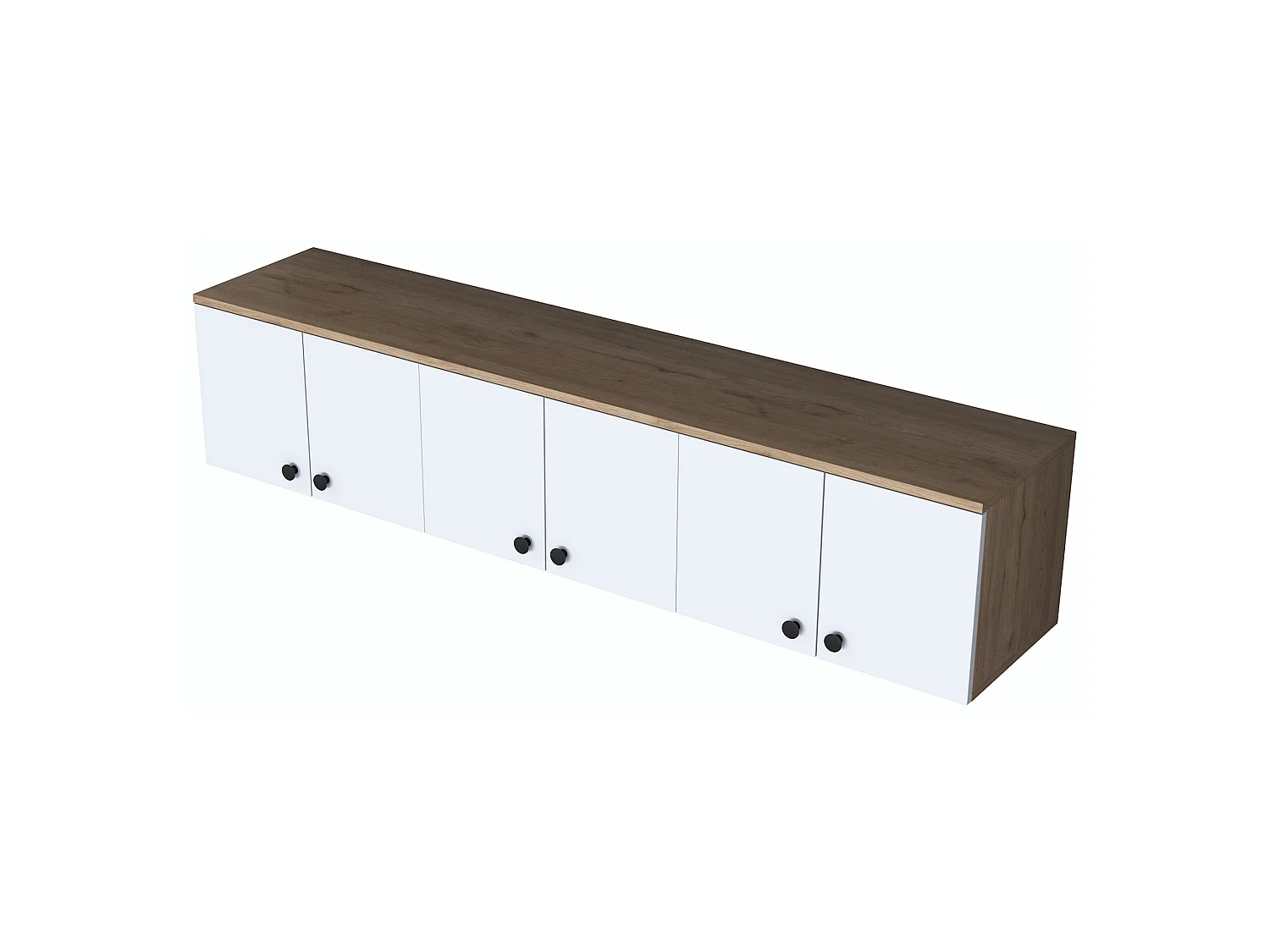 Meuble Mural Jelsi, 6 Portes, 180x44h cm Chêne Marron, 3 Compartiments, Ouverture Battante