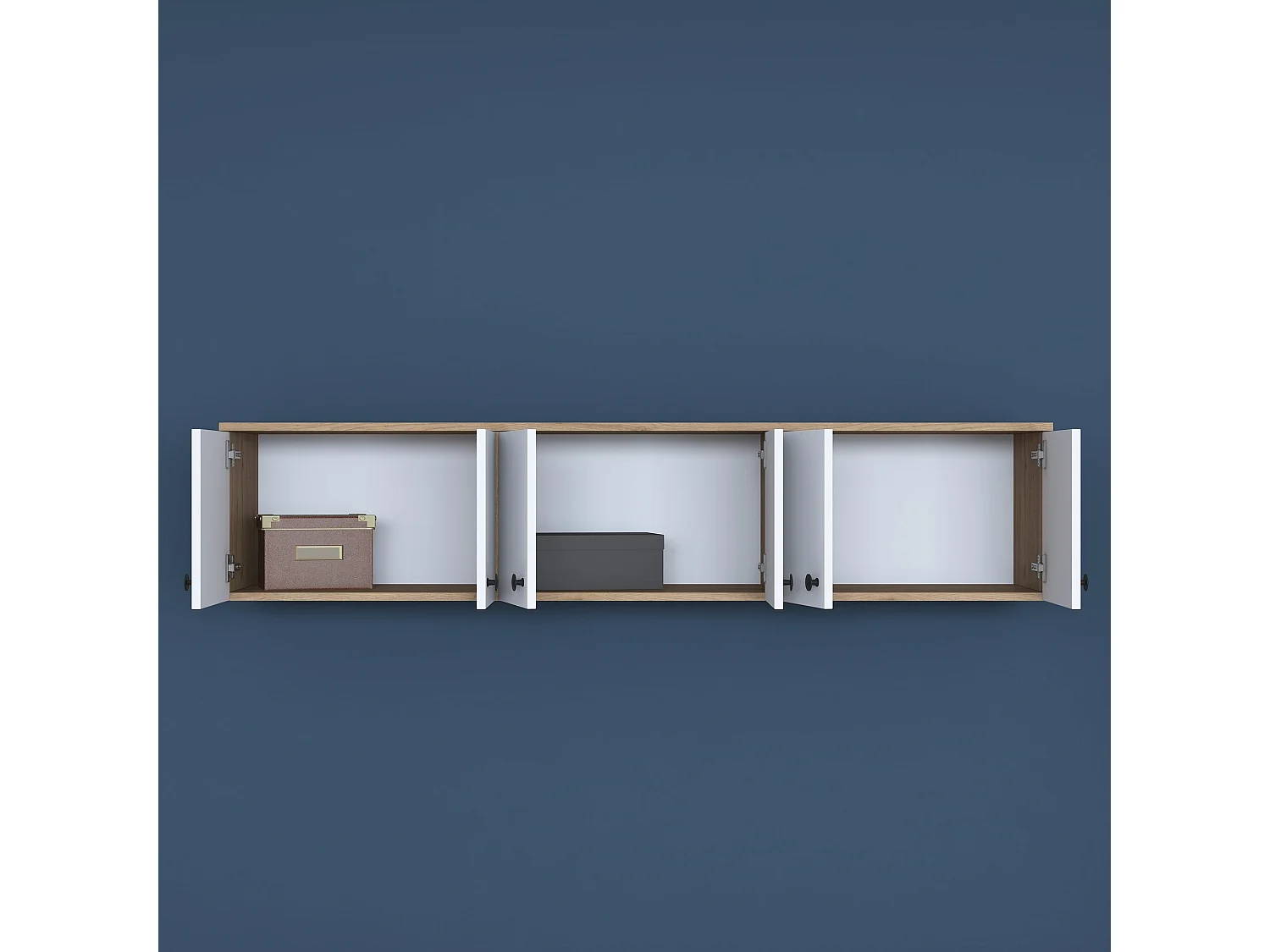 Meuble Mural Jelsi, 6 Portes, 180x44h cm Chêne Marron, 3 Compartiments, Ouverture Battante