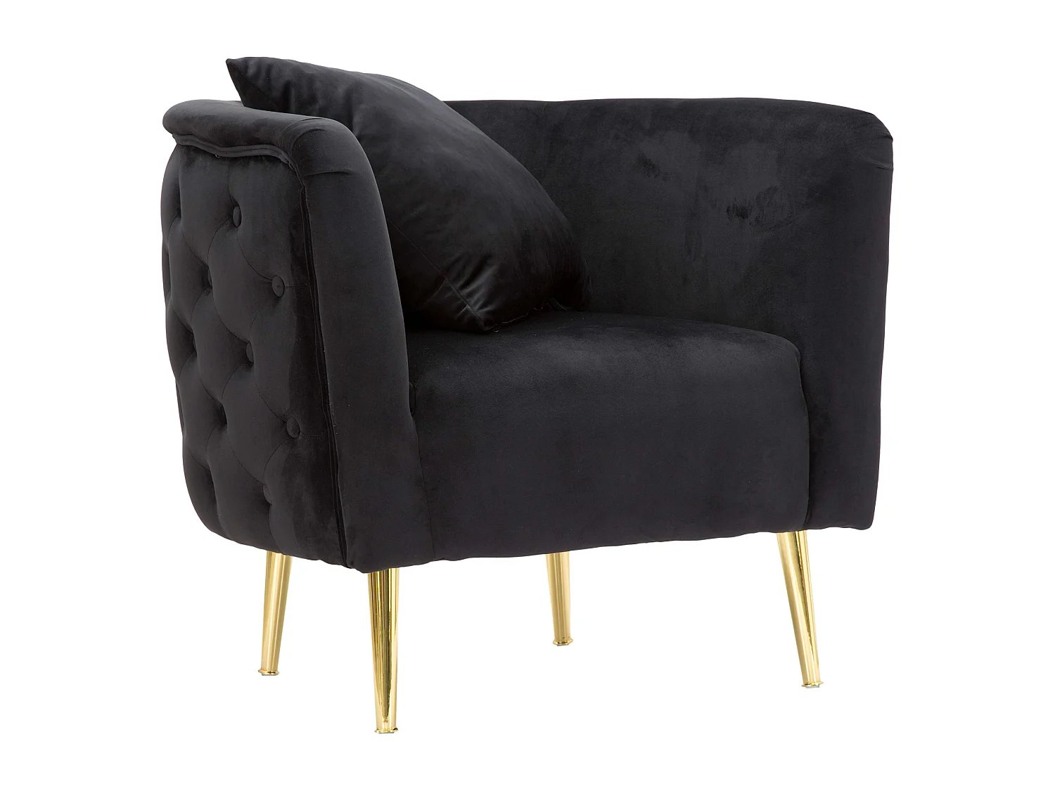 Fauteuil StIves, Revêtement Velours, 76x74x71h cm Noir, Petit Fauteuil, Accoudoirs, Structure Métal