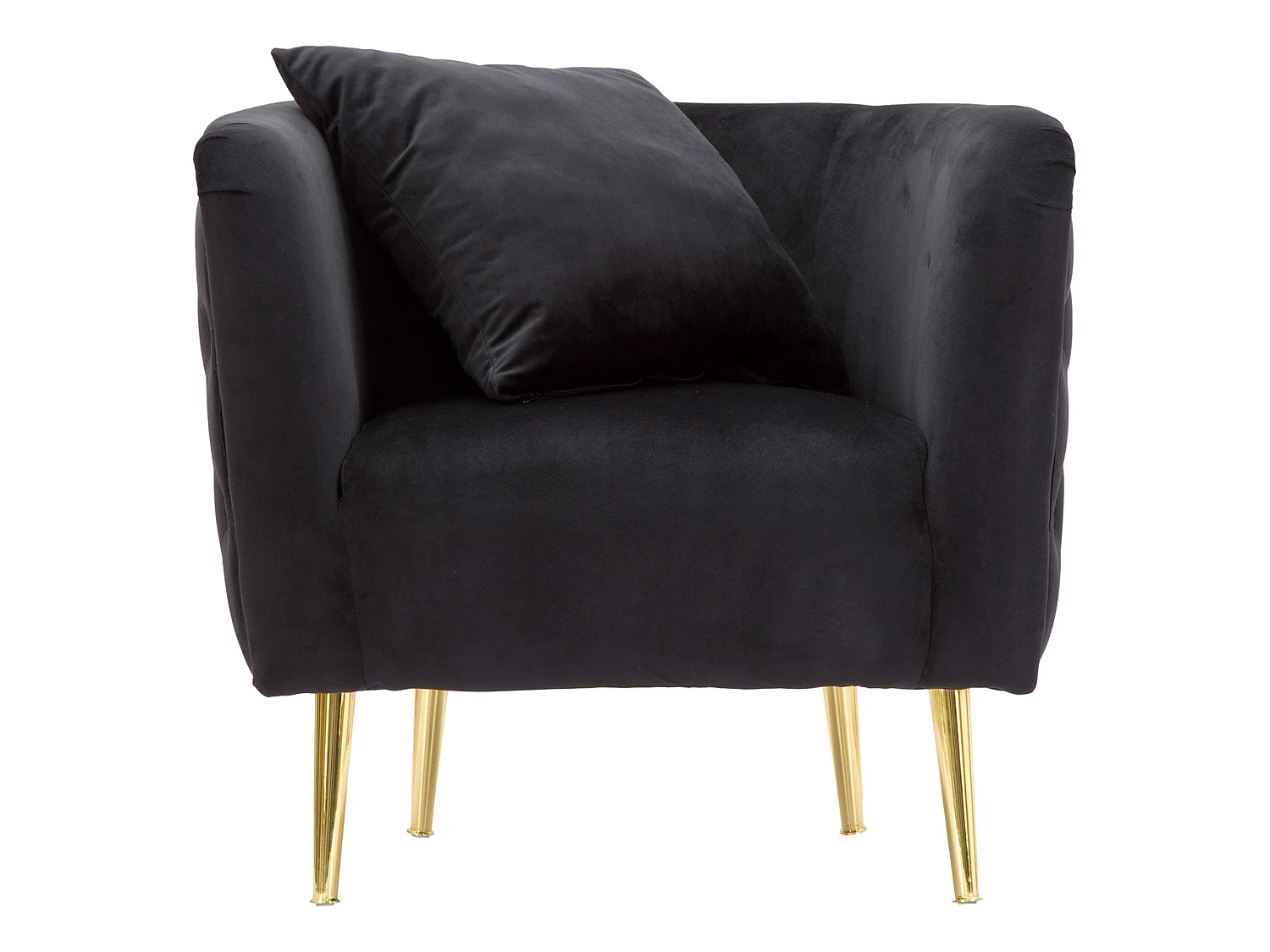 Fauteuil StIves, Revêtement Velours, 76x74x71h cm Noir, Petit Fauteuil, Accoudoirs, Structure Métal