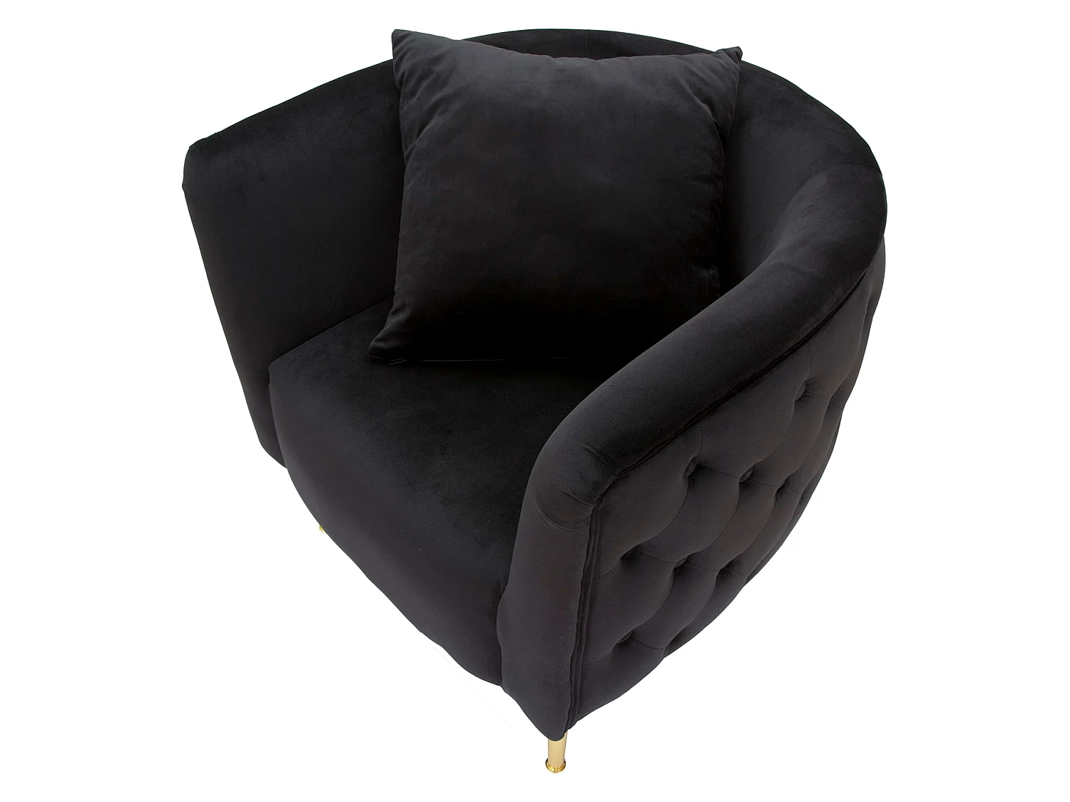 Fauteuil StIves, Revêtement Velours, 76x74x71h cm Noir, Petit Fauteuil, Accoudoirs, Structure Métal