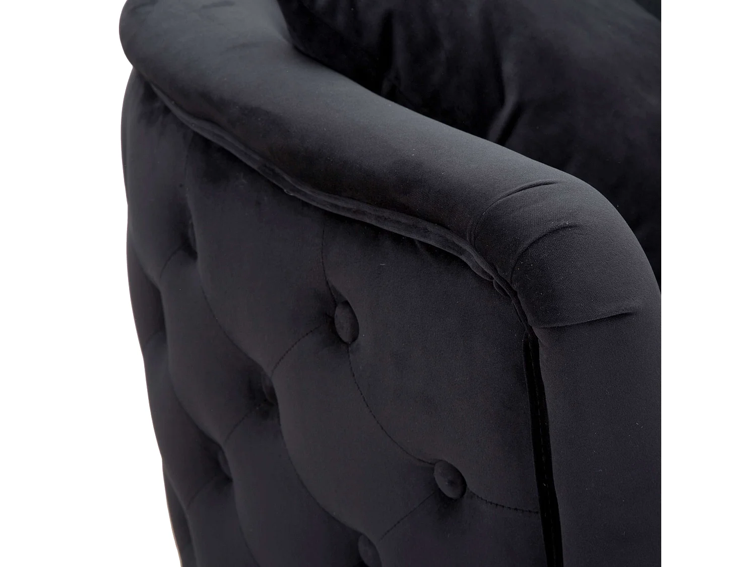 Fauteuil StIves, Revêtement Velours, 76x74x71h cm Noir, Petit Fauteuil, Accoudoirs, Structure Métal