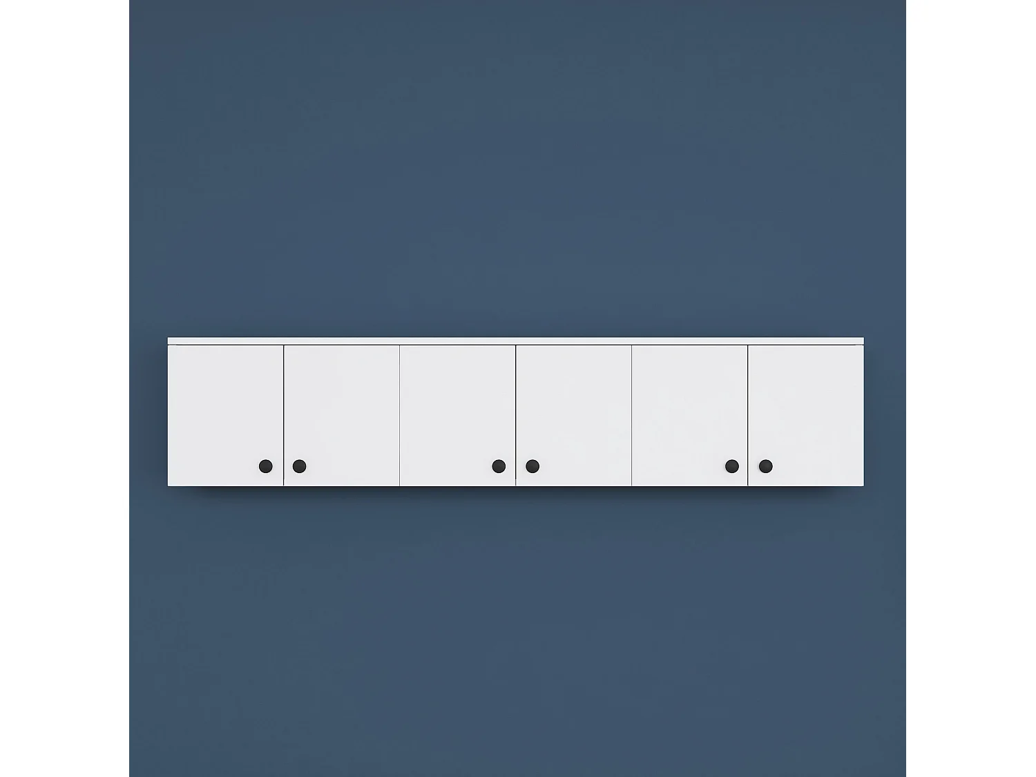 Meuble Suspendu Jelsi, 6 Portes, 180x44h cm Blanc, 3 Compartiments, Ouverture Battante