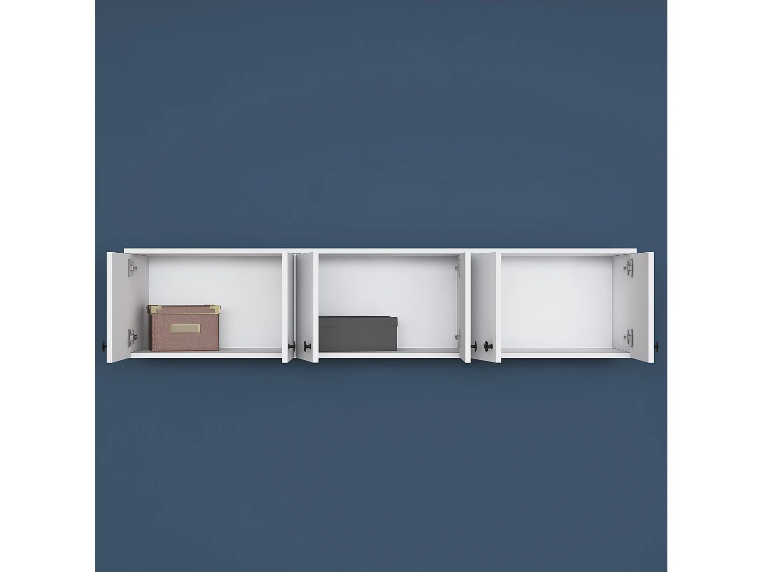 Meuble Suspendu Jelsi, 6 Portes, 180x44h cm Blanc, 3 Compartiments, Ouverture Battante