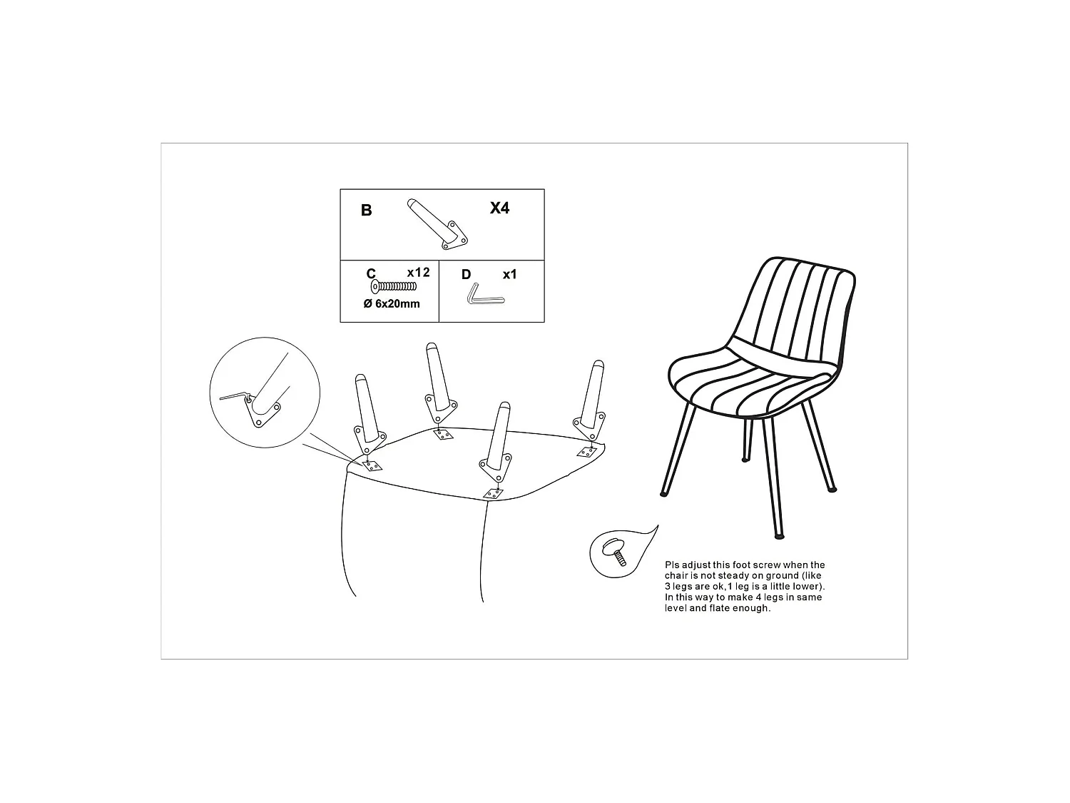 Lot de 2 chaises Ribe, 51x59x79h cm Noir, Fauteuils, Structure en métal, Structure en tissu