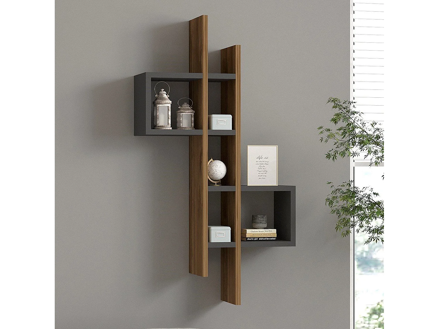Mensola Modugno, 7 Ripiani, 54x20x108h cm Marrone Noce, Colore Struttura Nero, Sfumatura Colore Struttura Noce