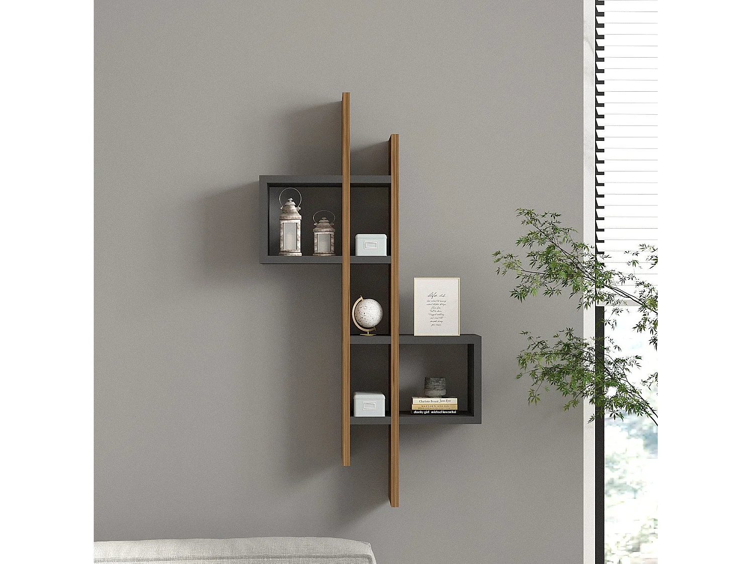 Mensola Modugno, 7 Ripiani, 54x20x108h cm Marrone Noce, Colore Struttura Nero, Sfumatura Colore Struttura Noce