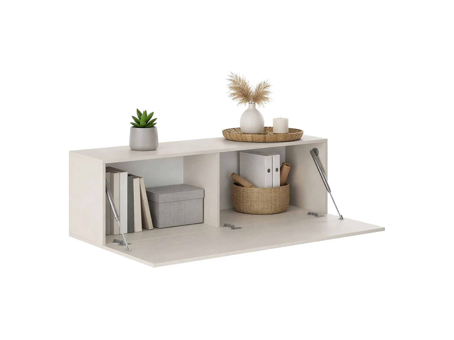 Mobile Pensile Laghetto, Modulabile, 150x40h cm Beige, un Ripiano, Un'anta