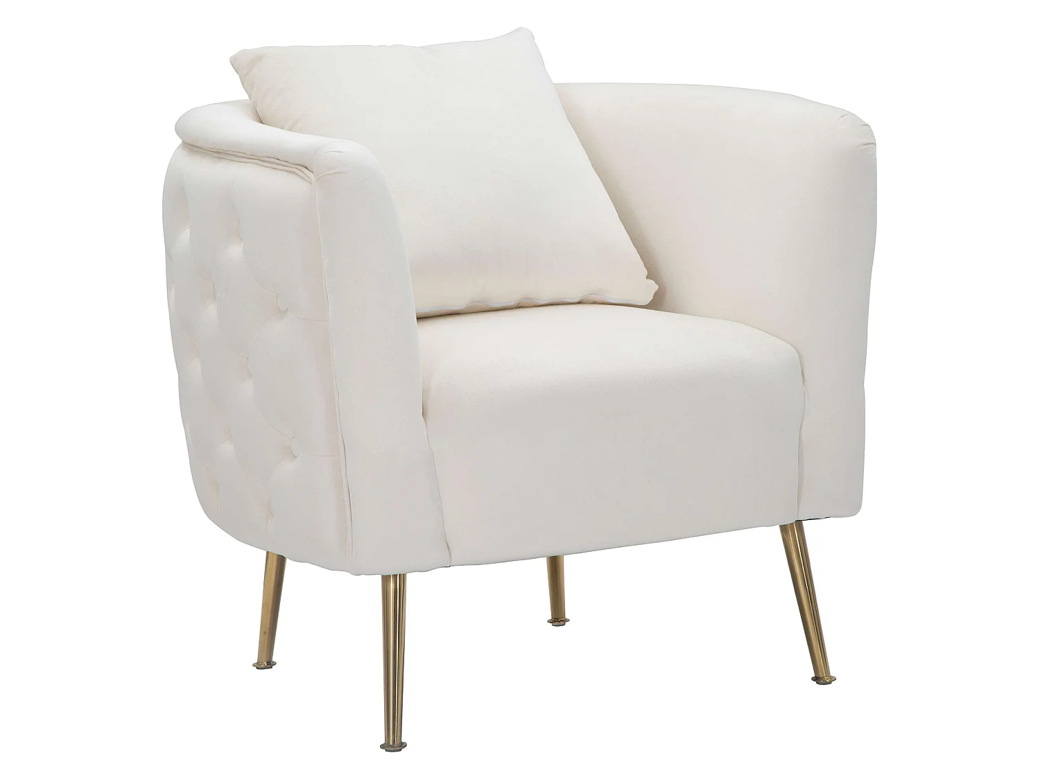 Poltrona Killar, Rivestimento in Velluto, 76x74x71h cm Bianco Crema, Poltroncina, Braccioli, Materiale Struttura in Metallo