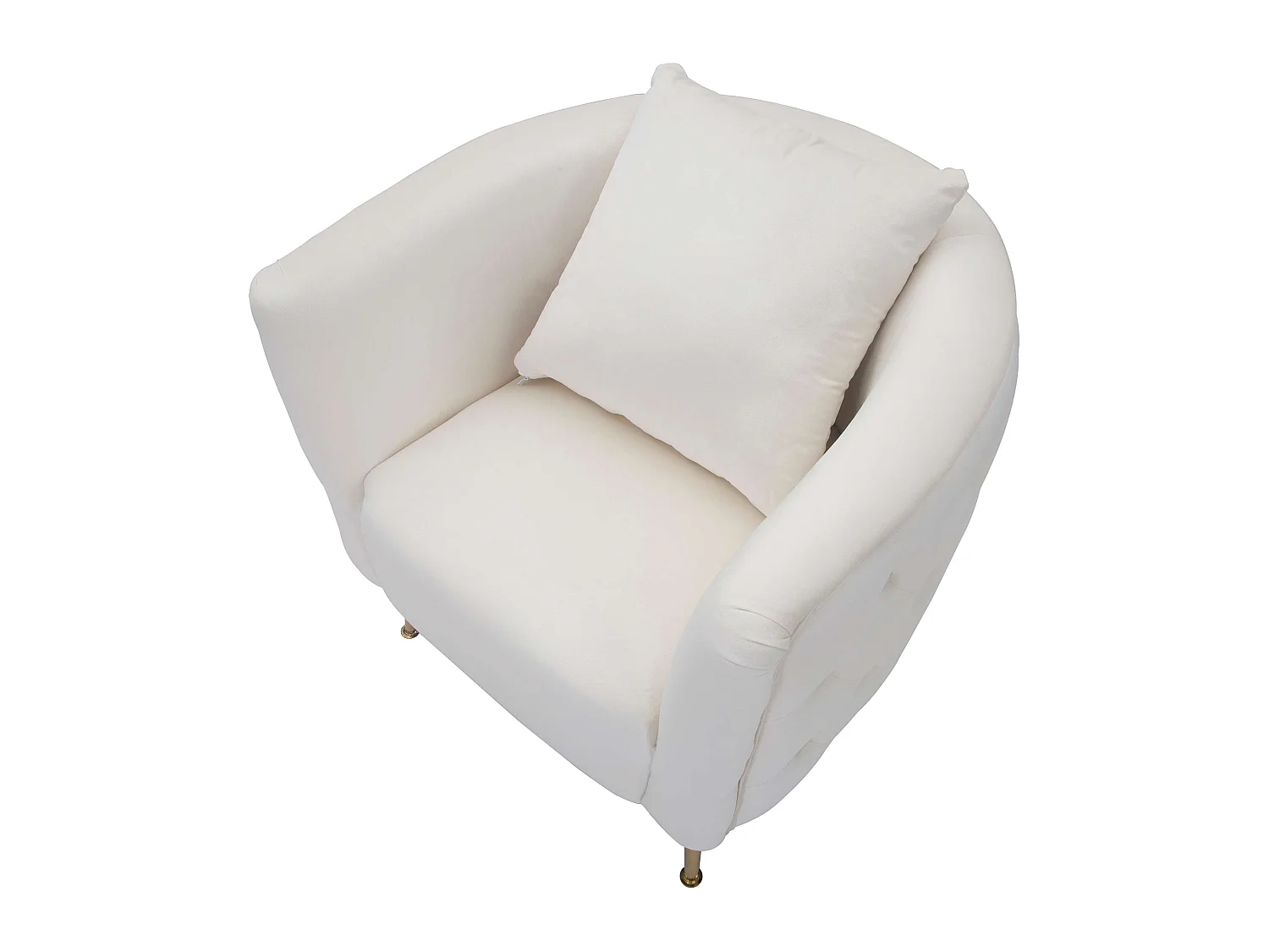 Poltrona Killar, Rivestimento in Velluto, 76x74x71h cm Bianco Crema, Poltroncina, Braccioli, Materiale Struttura in Metallo