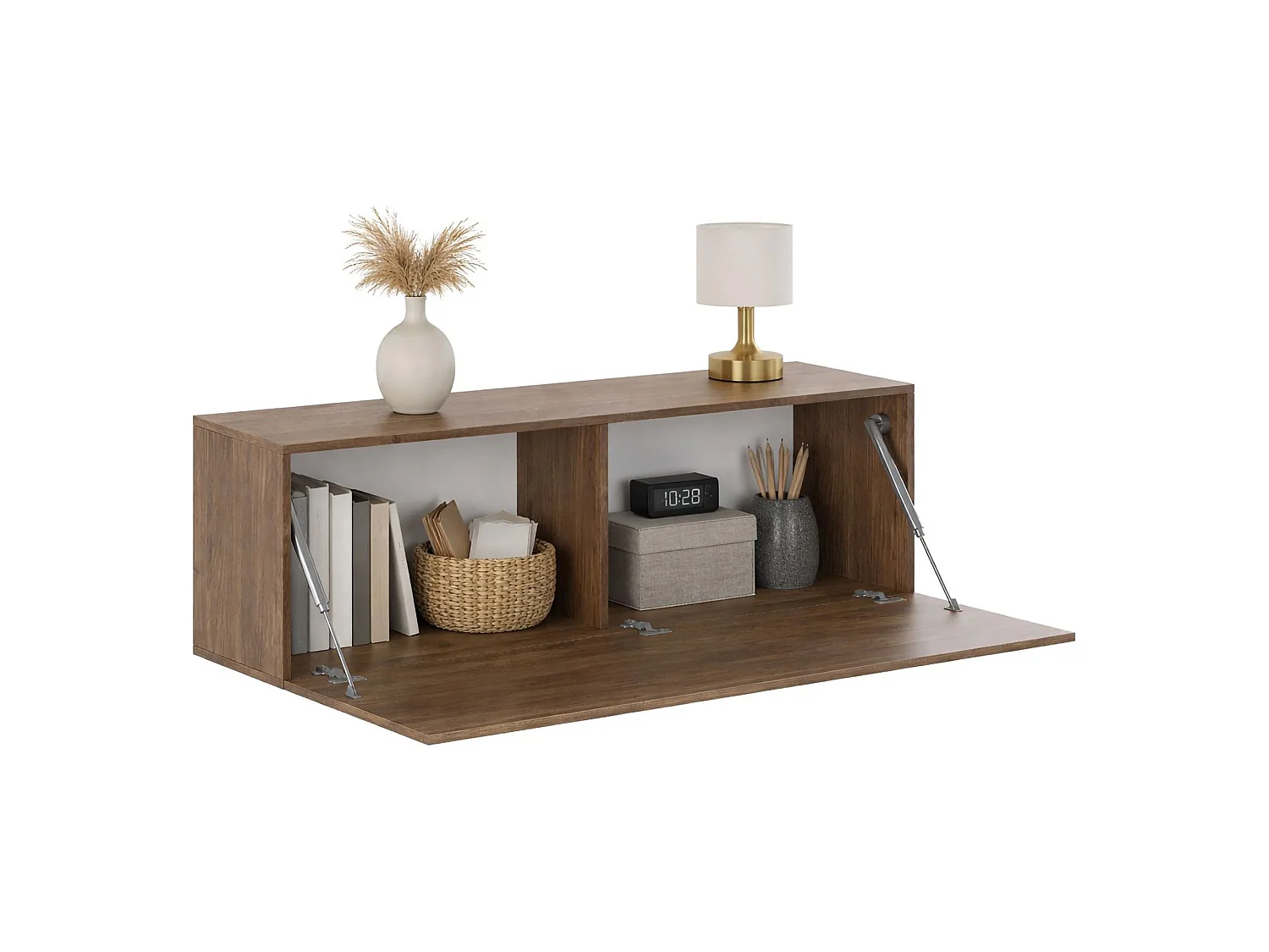 Mobile Pensile Laghetto, Modulabile, 150x40h cm Marrone Noce, un Ripiano, Un'anta