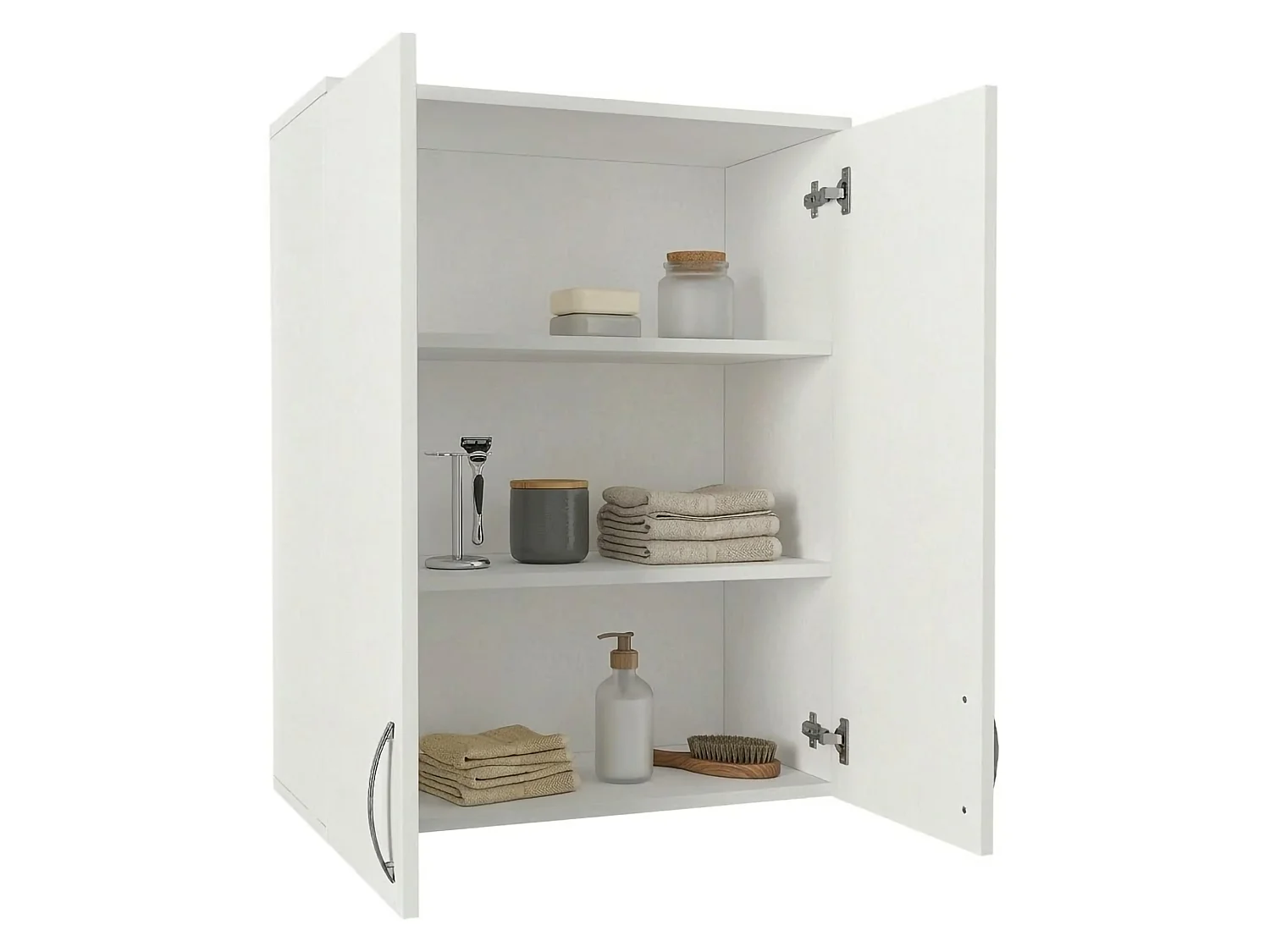 Meuble suspendu Isili, 2 étagères, 70x90h cm blanc, 2 portes, 3 niches