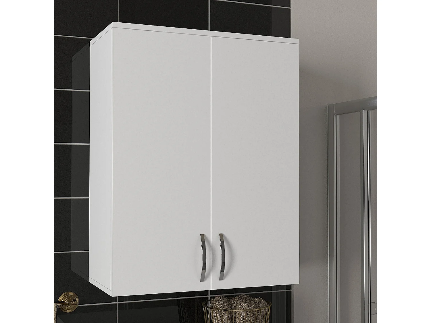 Meuble suspendu Isili, 2 étagères, 70x90h cm blanc, 2 portes, 3 niches
