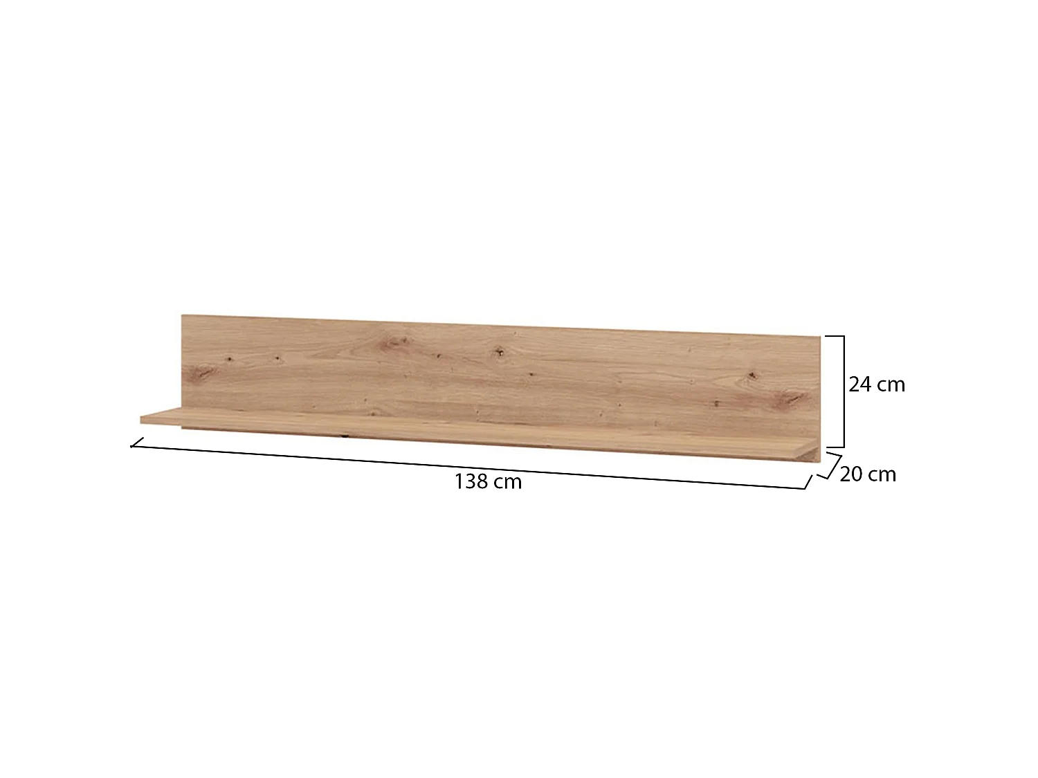 Mensola Renatico, un Ripiano, 138x20x24h cm Marrone Rovere Nodi, Portata Ripiani 5, Sfumatura Colore Struttura Rovere Nodi