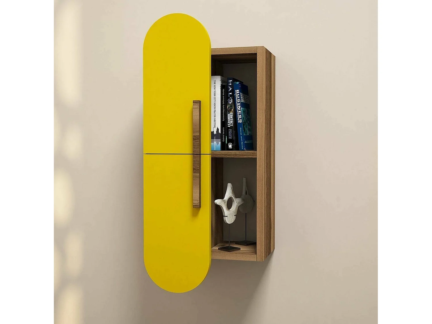 Mensola Nesat, 4 Ripiani, 35x22x60h cm Marrone Noce, Colore Struttura Giallo, Sfumatura Colore Struttura Noce
