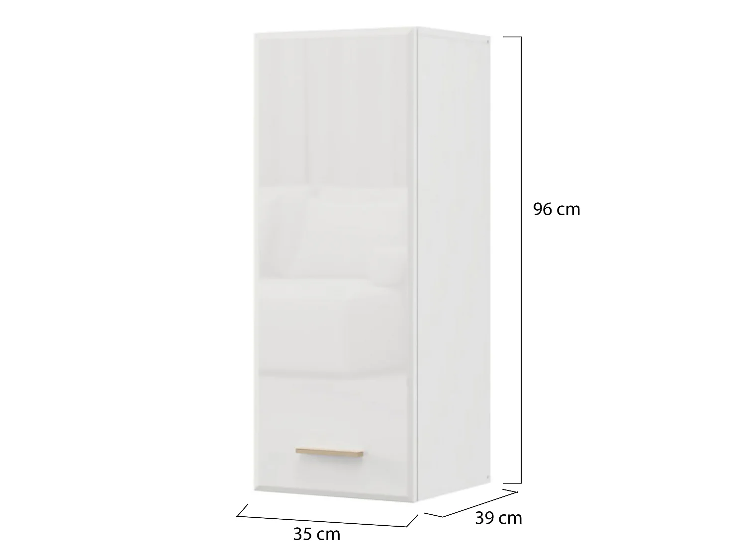 Meuble Mural Fresis, 2 Étagères, 39x96h cm Blanc Mat, 1 Porte, 3 Compartiments