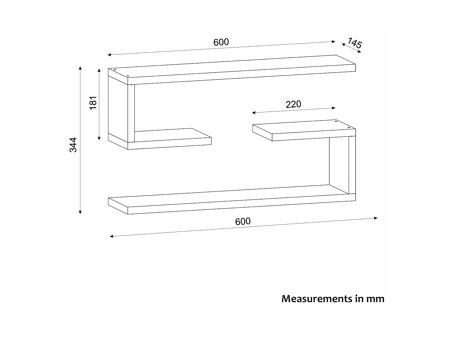 Mensola Savogna, 4 Ripiani, 60x15x18h cm Bianco, set da 2 Mensole