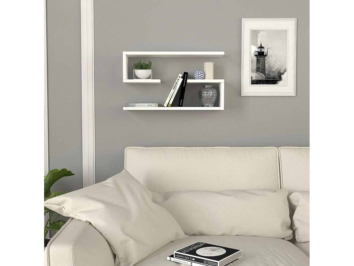 Mensola Savogna, 4 Ripiani, 60x15x18h cm Bianco, set da 2 Mensole