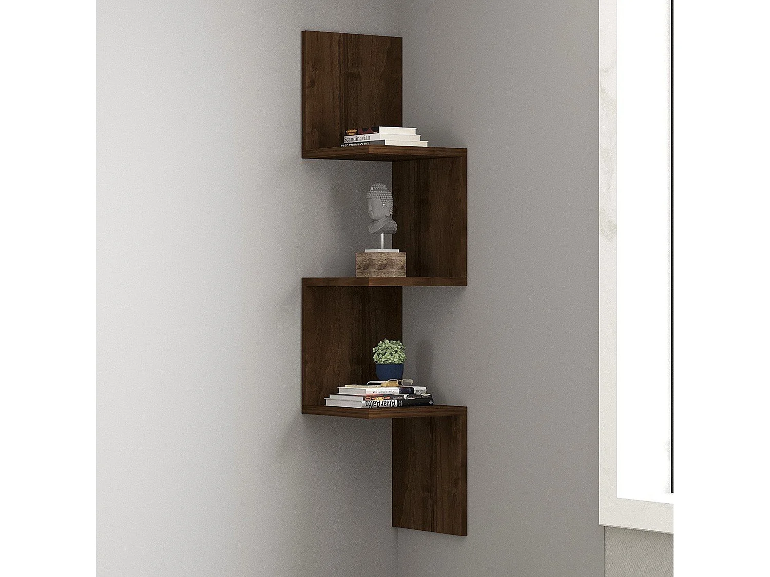 Mensola Sgurgola, 3 Ripiani, 25x25x105h cm Marrone Noce, Sfumatura Colore Struttura Noce