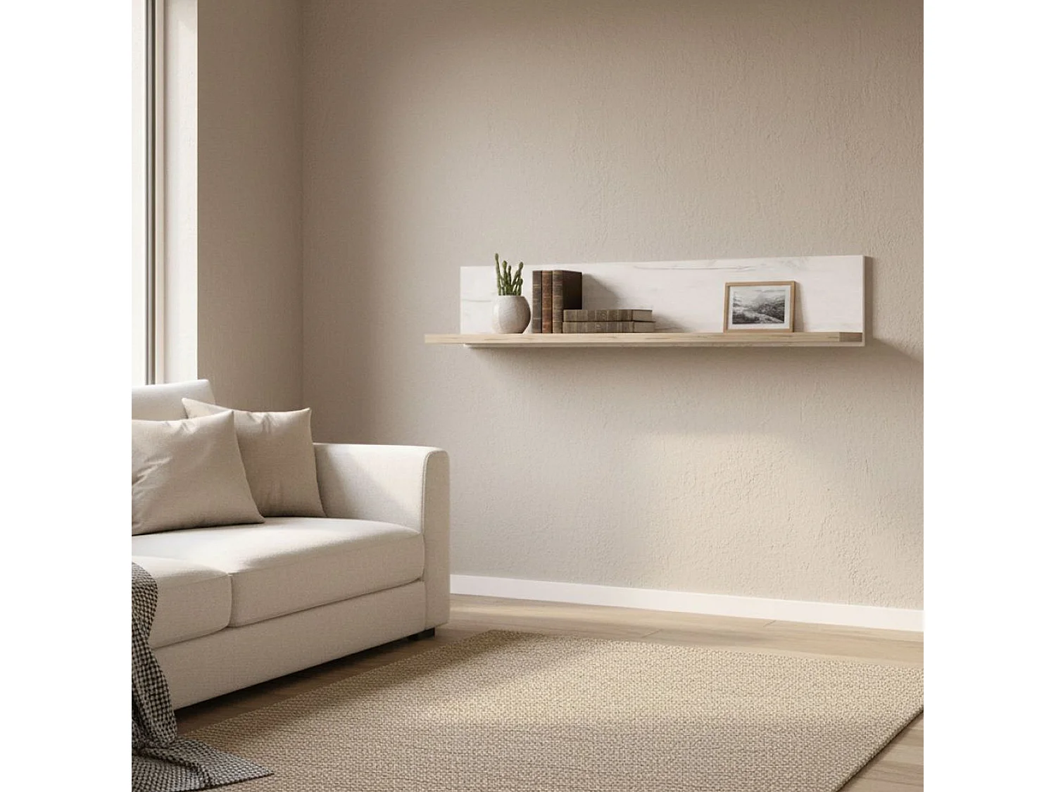 Mensola Picciano, un Ripiano, 120x20x22h cm Bianco Anticato, Portata Ripiani 5, Sfumatura Colore Struttura Anticato