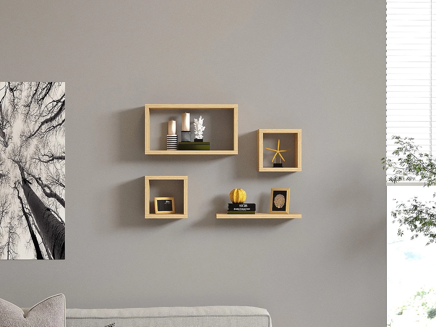 Mensola Subbiano, 4 Ripiani, 24x15x44h cm Marrone Rovere, Modulabile, Sfumatura Colore Struttura Rovere