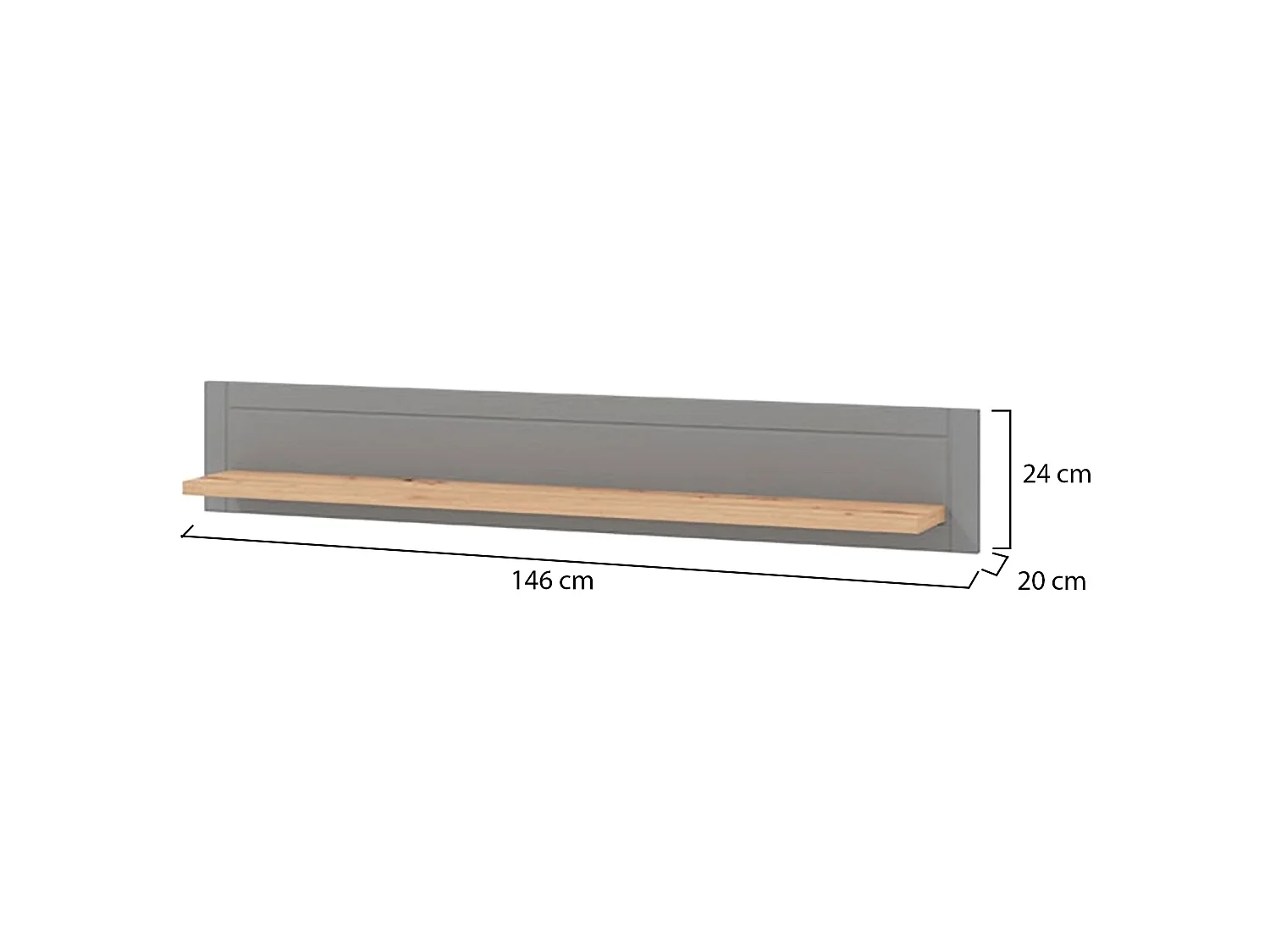Mensola Suelli, un Ripiano, 146x20x24h cm Grigio, Dettaglio Geometrico, Portata Ripiani 5