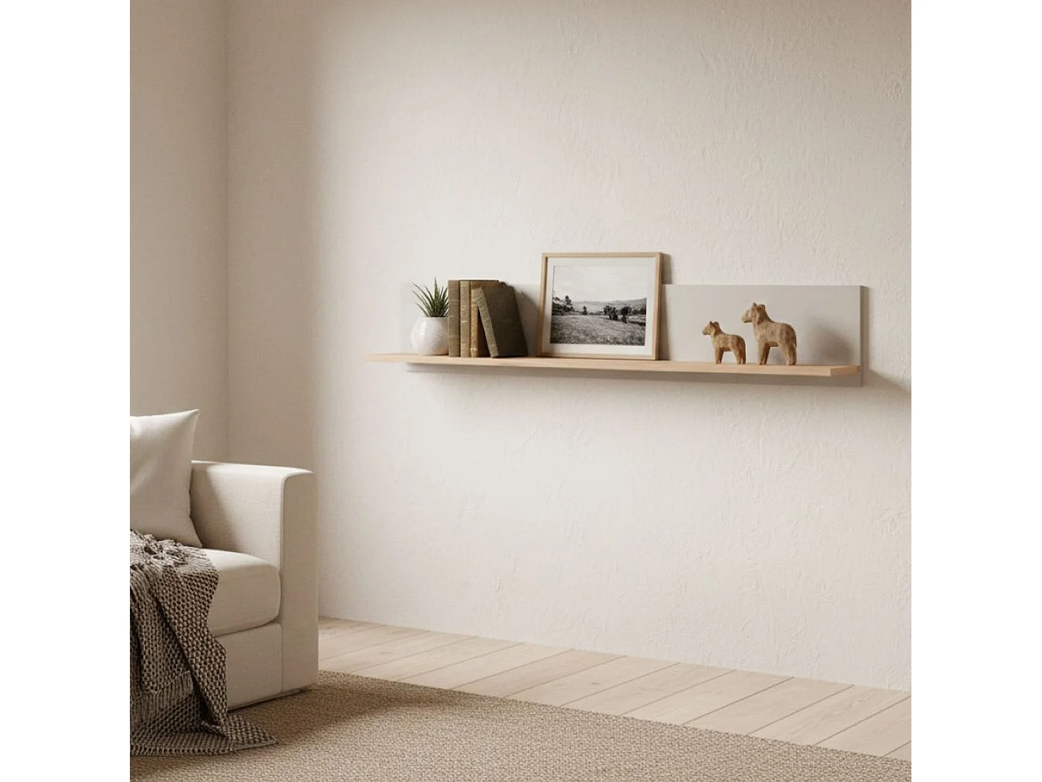 Mensola Dugenta, un Ripiano, 138x20x24h cm Beige, Portata Ripiani 5, Sfumatura Colore Struttura Rovere