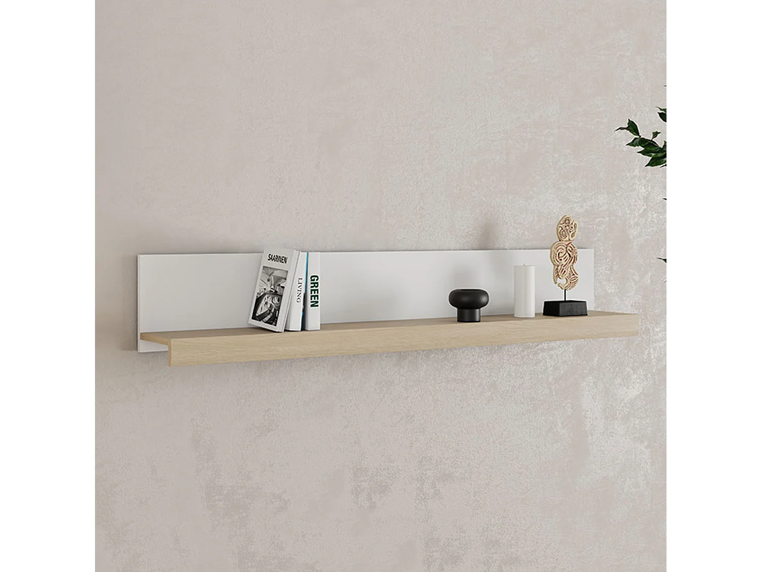 Mensola Ollol, un Ripiano, 150x22x24h cm Bianco, Sfumatura Colore Struttura Rovere, Colore Struttura Marrone