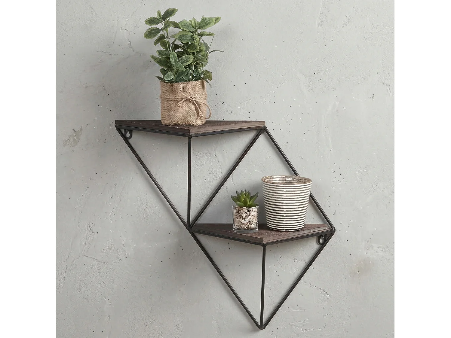 Mensola Cassola, 2 Ripiani, 33x13x30h cm Marrone Noce, in Legno di Abete, Colore Struttura Nero