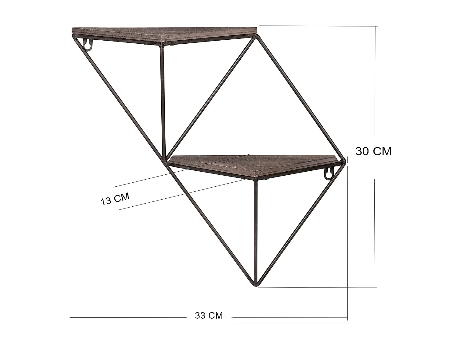 Mensola Cassola, 2 Ripiani, 33x13x30h cm Marrone Noce, in Legno di Abete, Colore Struttura Nero