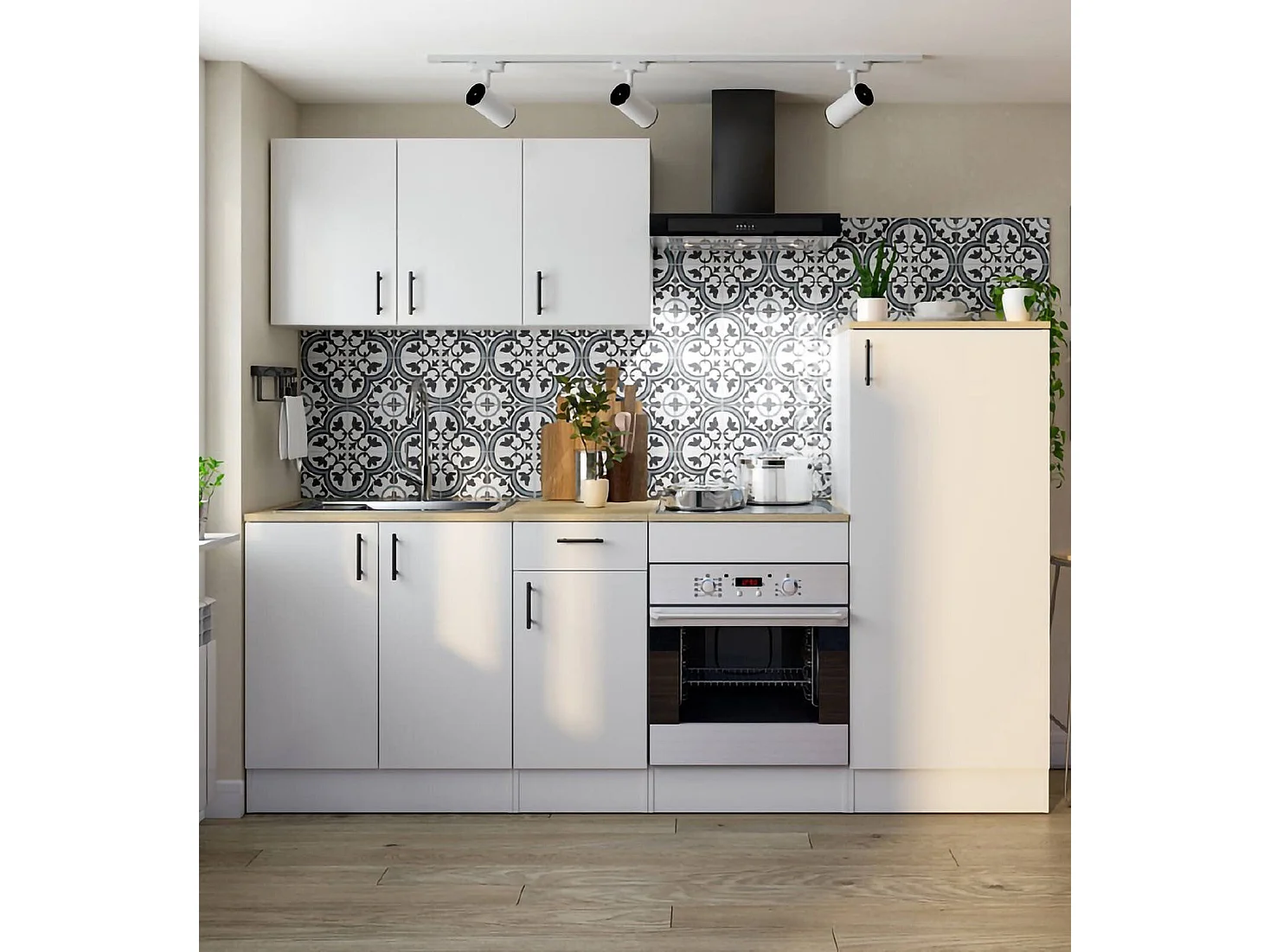 Cocina Telinea, un cajón, Blanco, cocineta, modular, 6 estantes, Electrodomésticos no incluidos