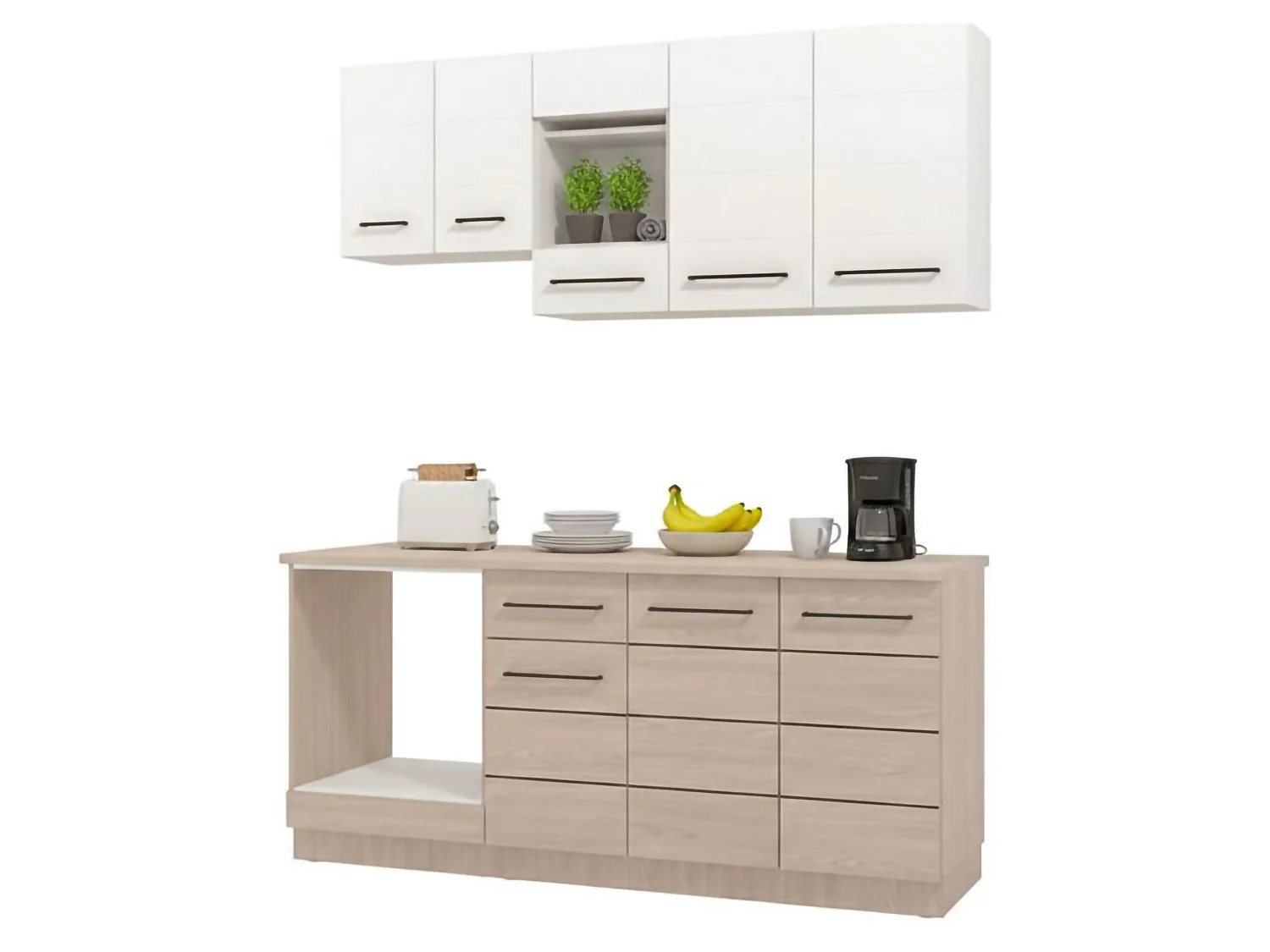 Cucina Colombo, un Cassetto, Bianco, Cucinino, 10 Ripiani, Elettrodomestici non inclusi, 8 Ante