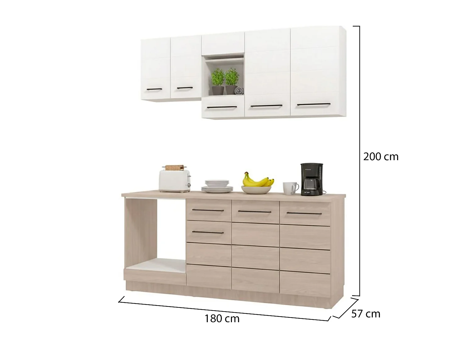 Cucina Colombo, un Cassetto, Bianco, Cucinino, 10 Ripiani, Elettrodomestici non inclusi, 8 Ante