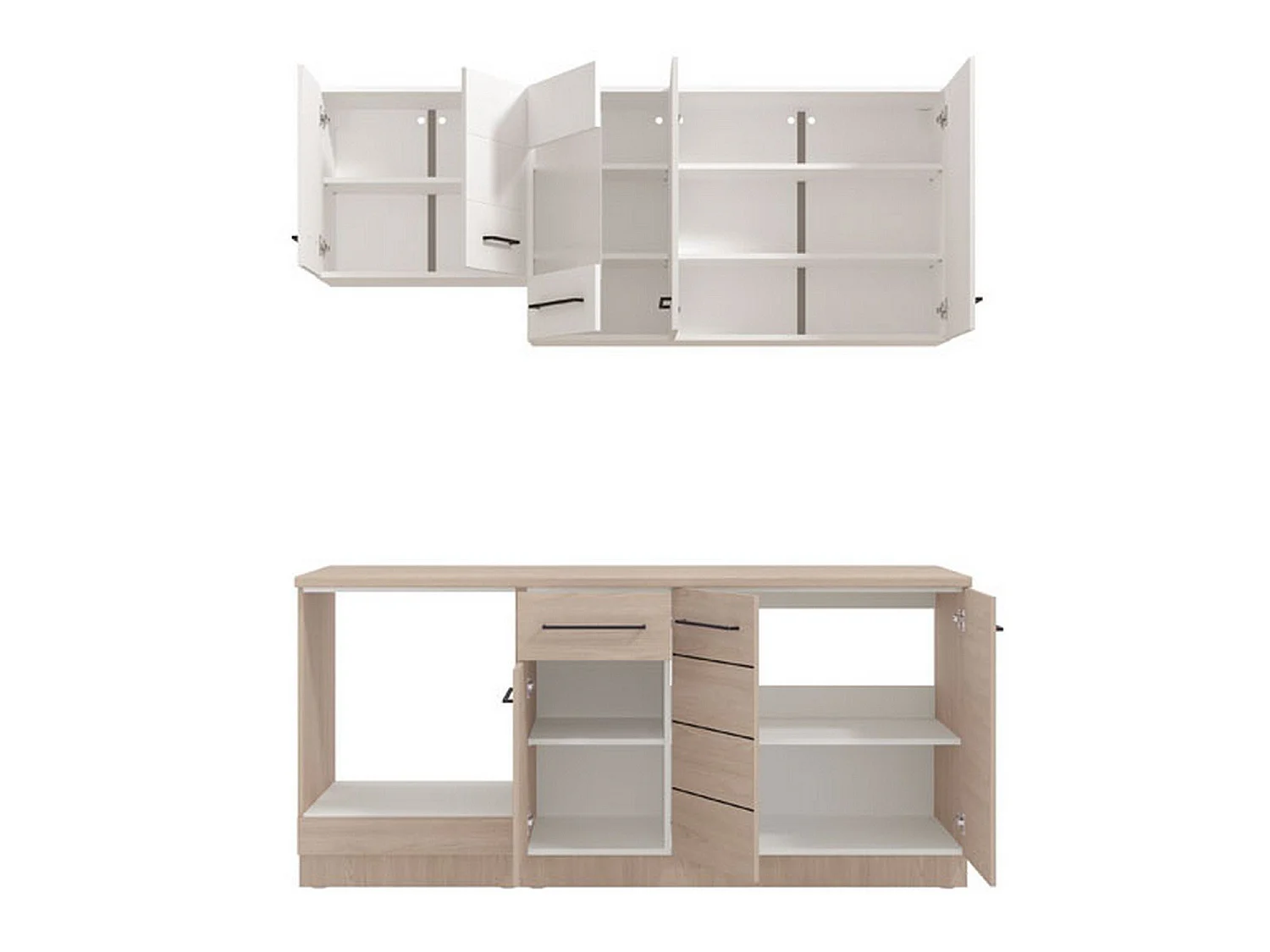 Cucina Colombo, un Cassetto, Bianco, Cucinino, 10 Ripiani, Elettrodomestici non inclusi, 8 Ante