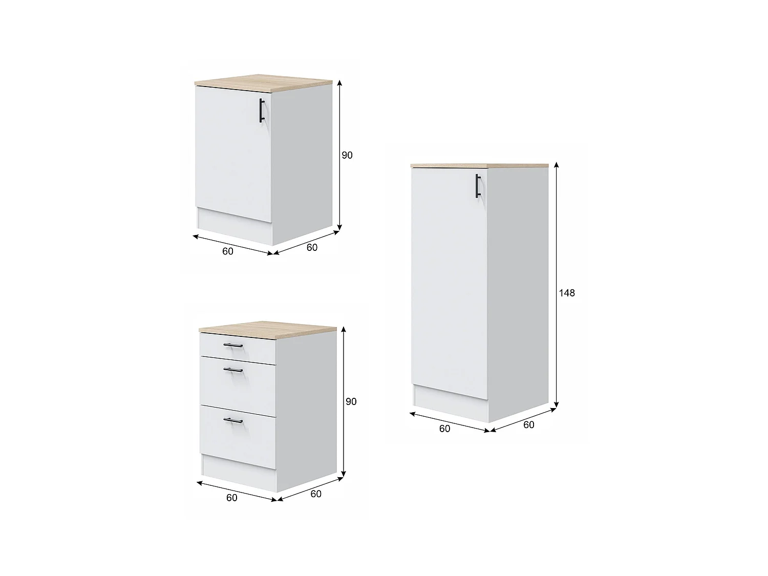 Cocina Zafrena, 3 estantes, blanca, cocina compacta, 3 cajones, apertura abatible, corredera, Electrodomésticos no incluidos