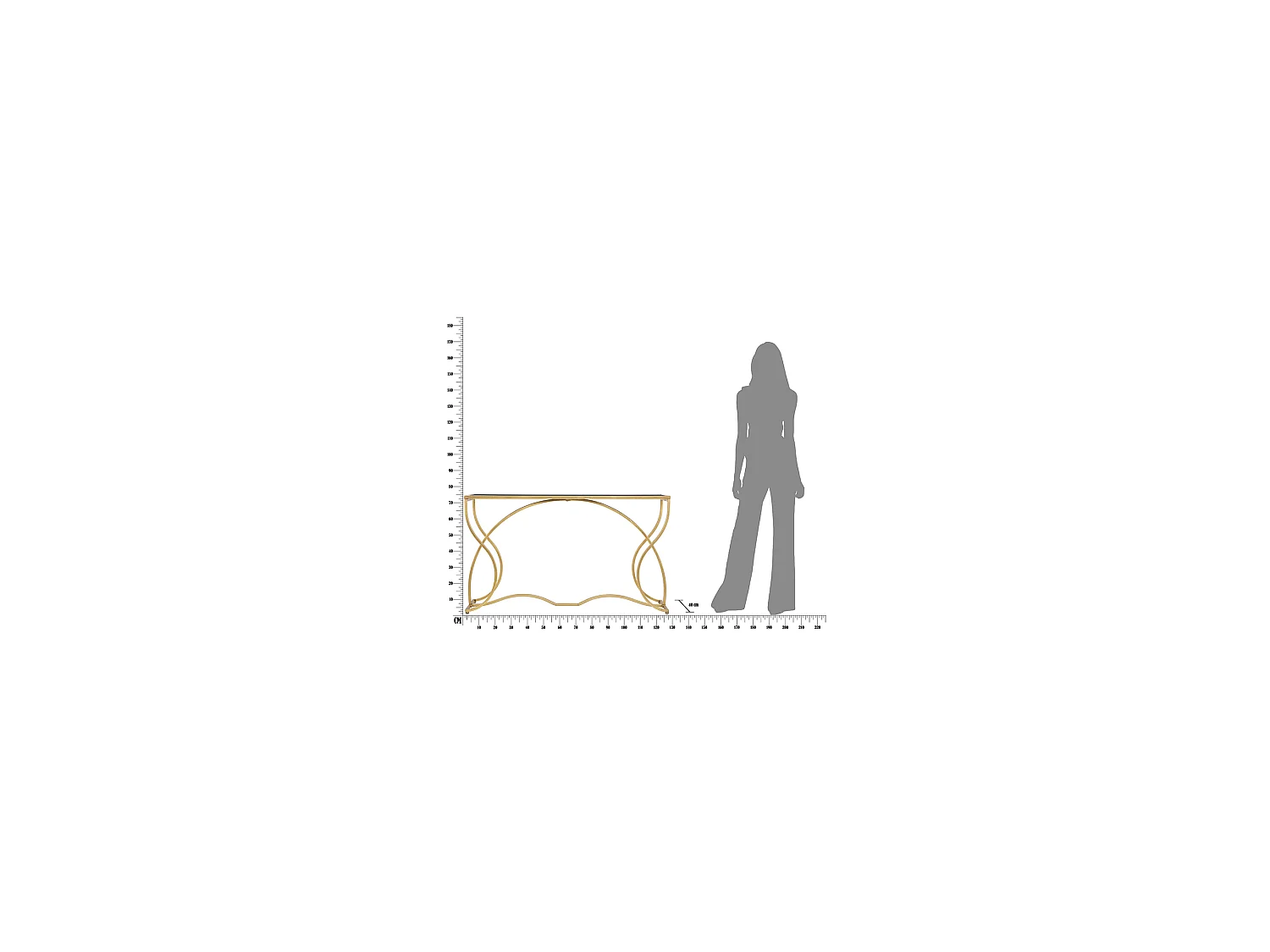 Console Otepaa, un plateau, 130x40x75h cm or fumé, structure en verre, plateau transparent