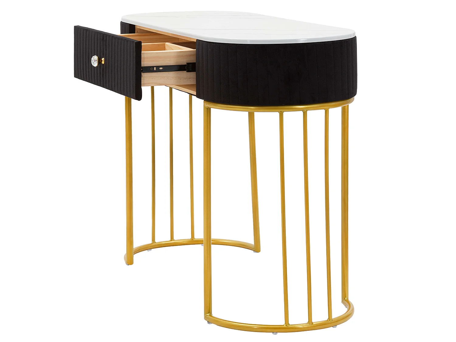 Consolle Marsa, un Ripiano, 100x43x74h cm oro, Piano Effetto Marmo con 1 Cassetto, Materiale Struttura in Tessuto