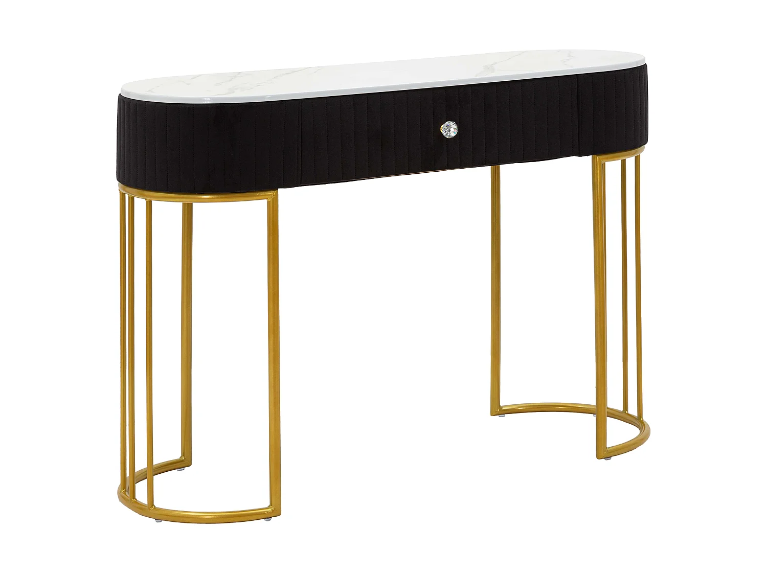 Consolle Marsa, un Ripiano, 100x43x74h cm oro, Piano Effetto Marmo con 1 Cassetto, Materiale Struttura in Tessuto