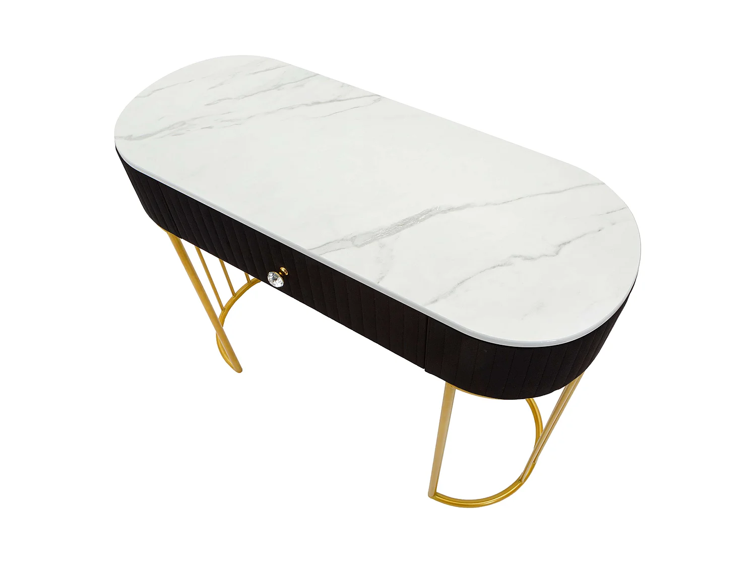 Consolle Marsa, un Ripiano, 100x43x74h cm oro, Piano Effetto Marmo con 1 Cassetto, Materiale Struttura in Tessuto