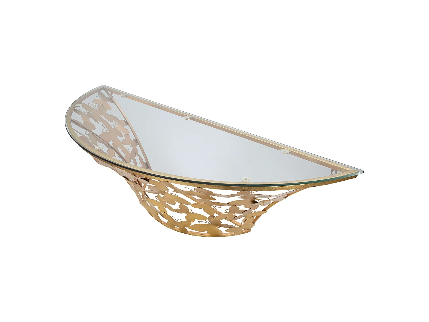 Console Azrou, un Plateau, 120x41x37h cm or, Base avec Décor Papillons, Structure en Verre