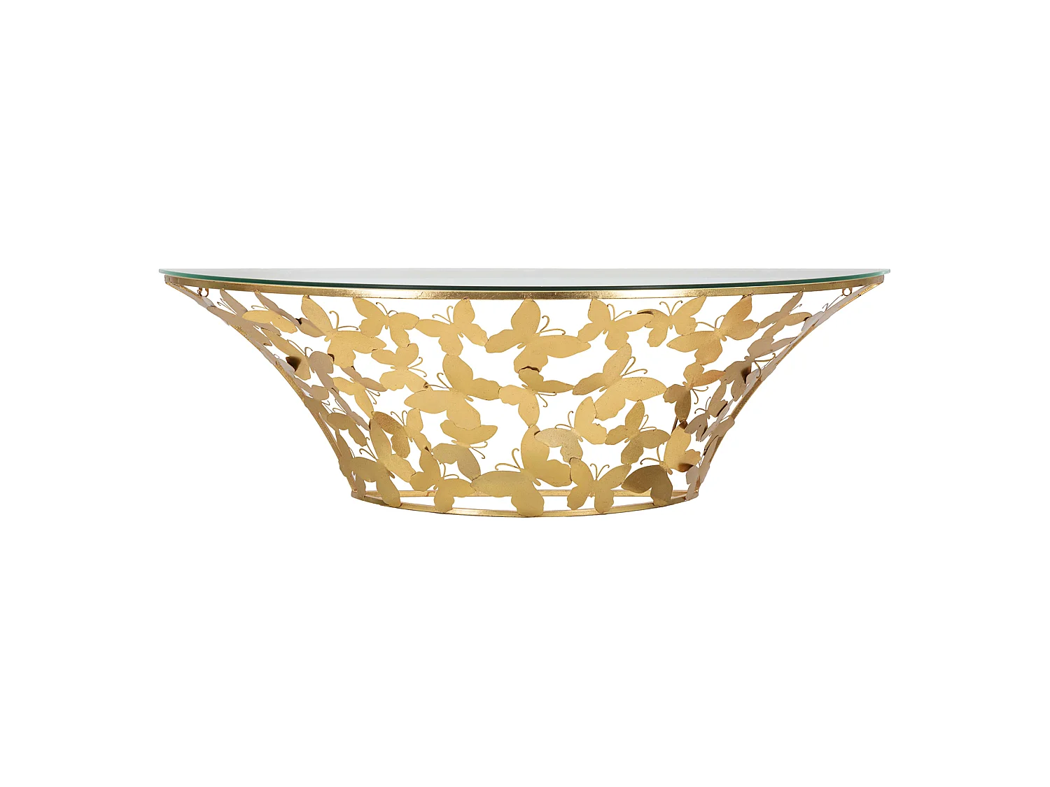 Console Azrou, un Plateau, 120x41x37h cm or, Base avec Décor Papillons, Structure en Verre