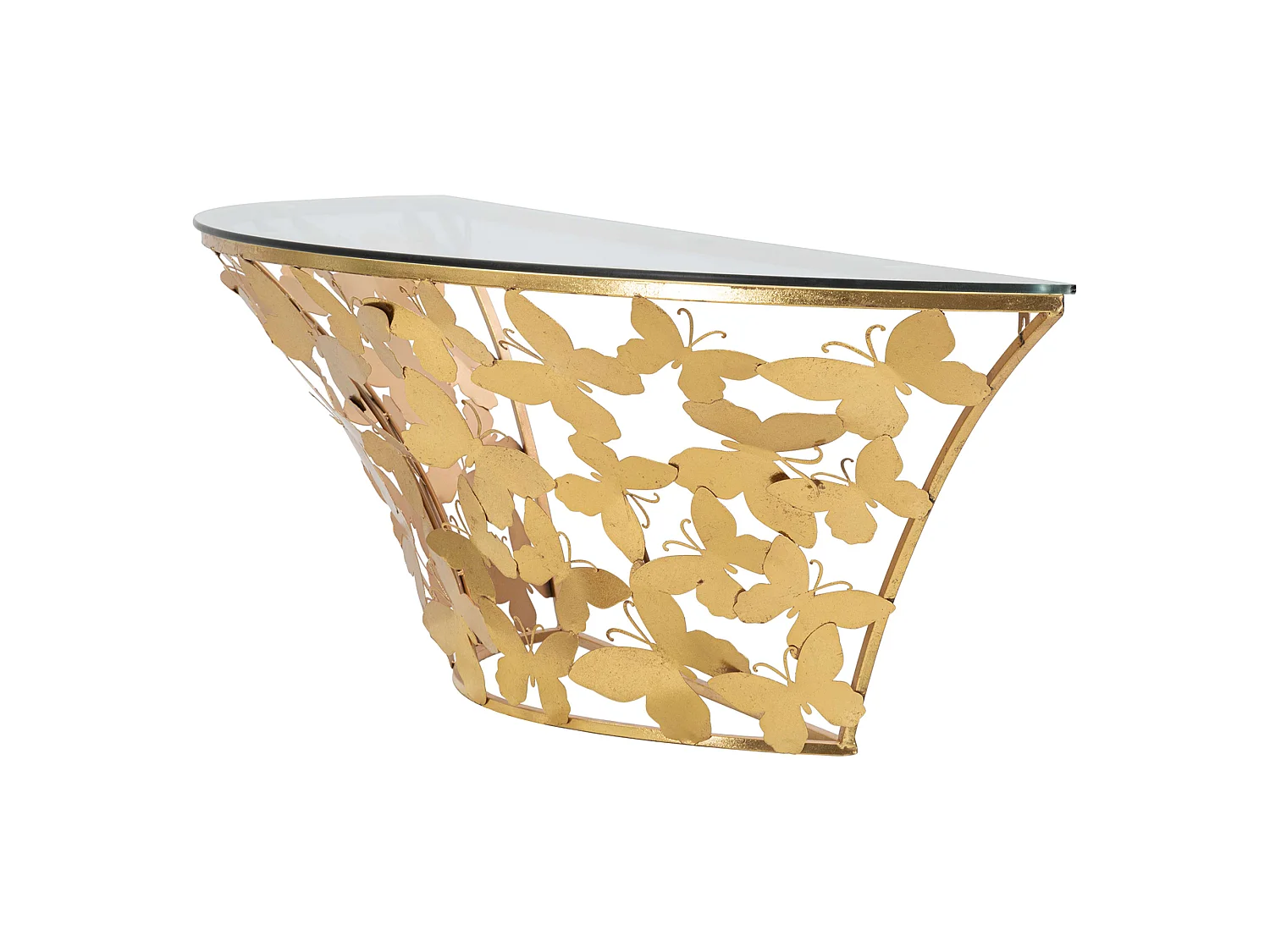 Console Azrou, un Plateau, 120x41x37h cm or, Base avec Décor Papillons, Structure en Verre