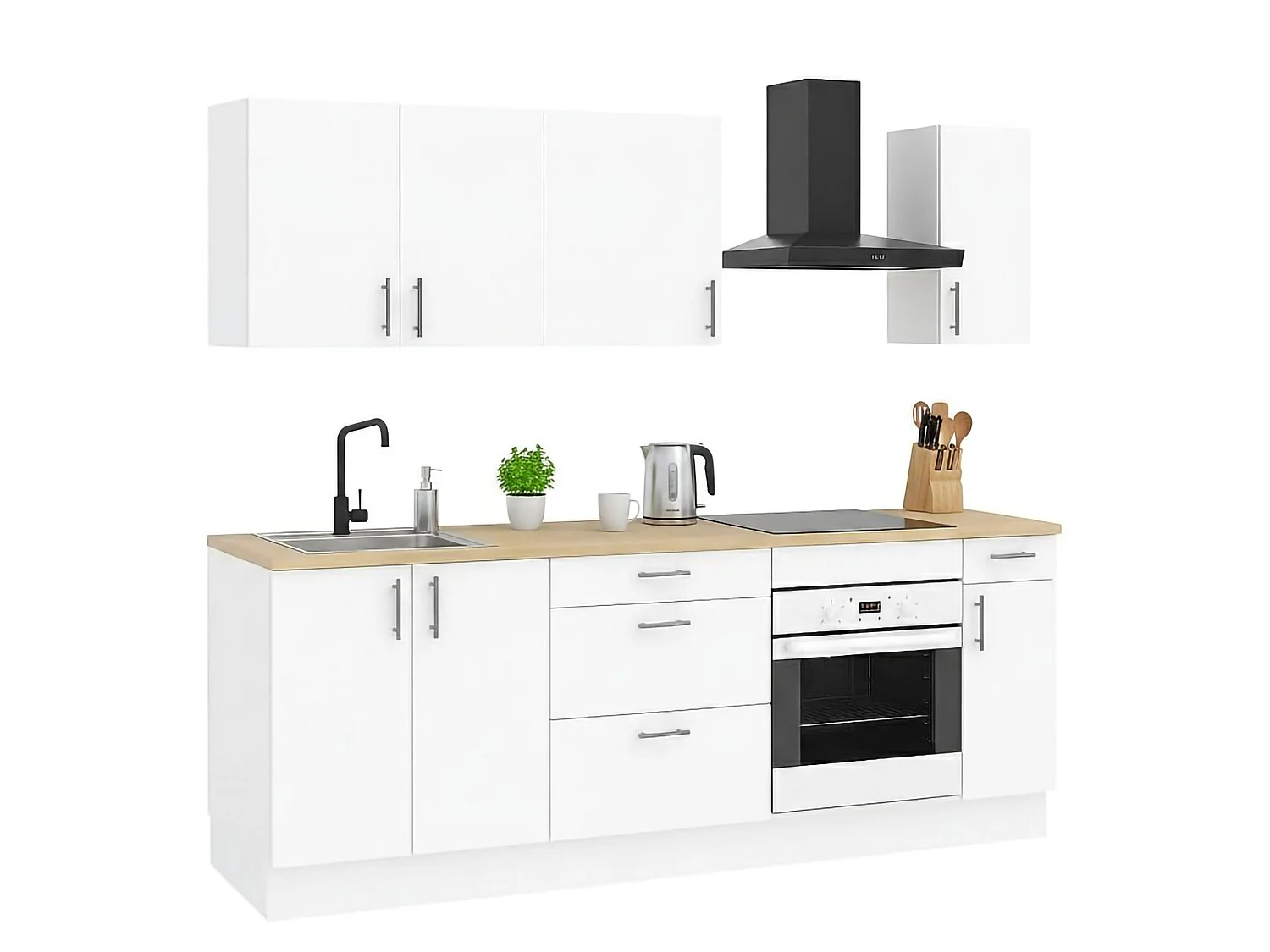Cocina Silfora, 4 cajones, blanco, cocineta, modulable, 7 estantes, Electrodomésticos no incluidos