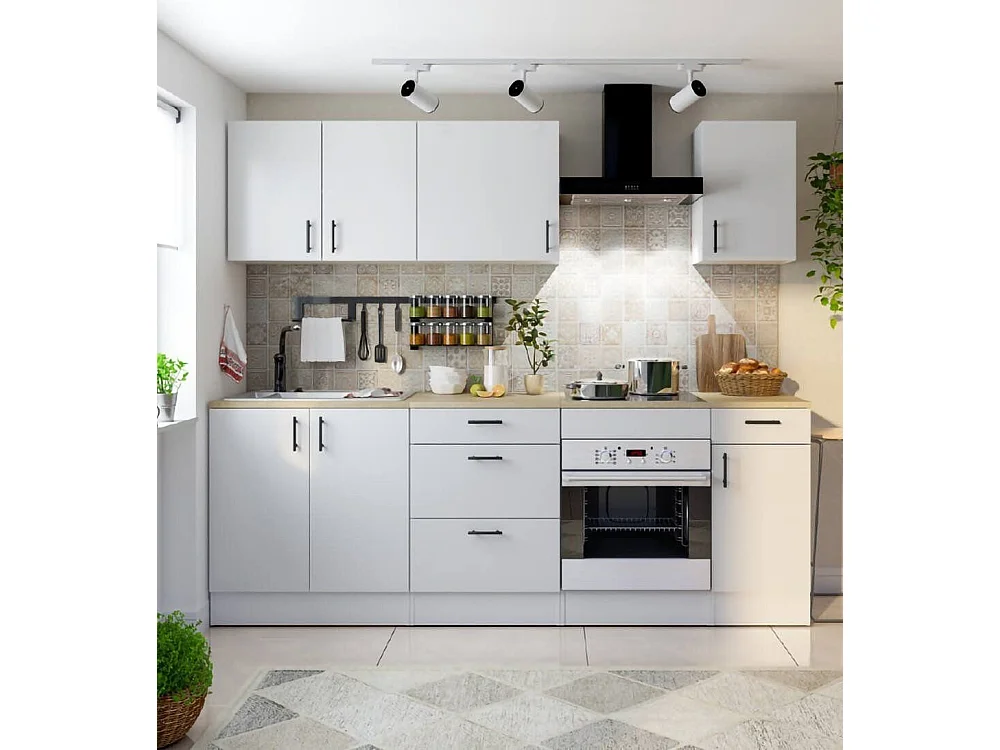 Cocina Silfora, 4 cajones, blanco, cocineta, modulable, 7 estantes, Electrodomésticos no incluidos