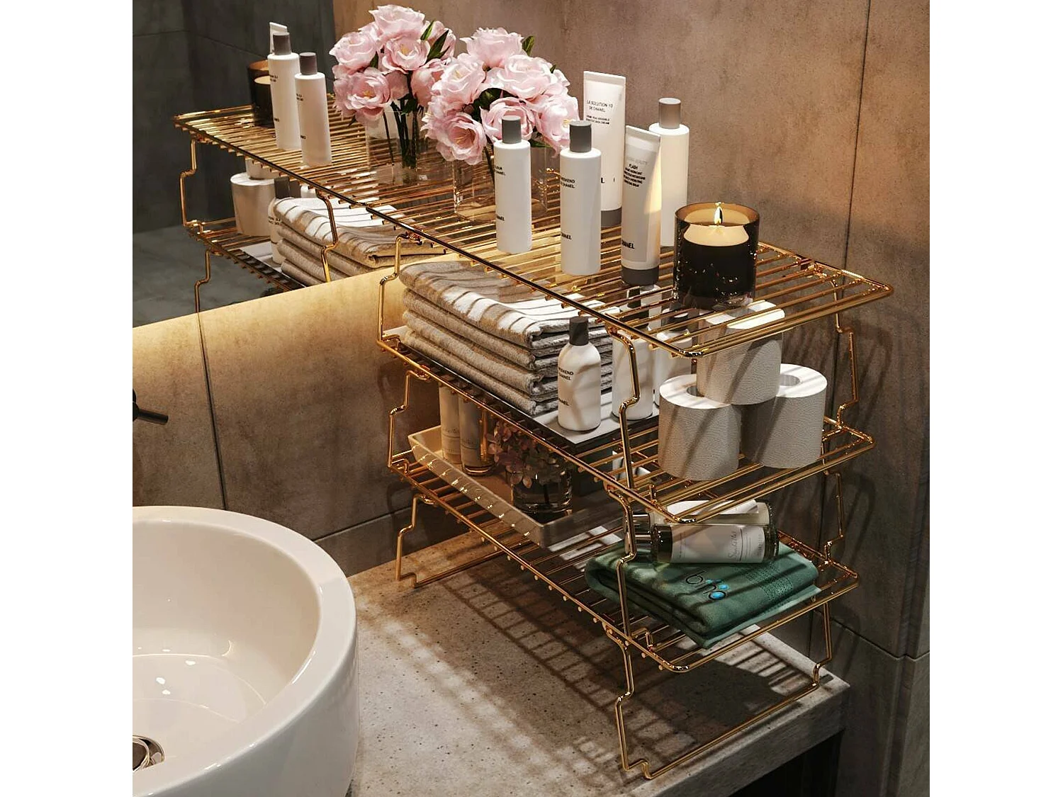 Mensola Usagi, un Ripiano, 15x42x19h cm oro, Portata Ripiani 2, Colore Struttura Marrone
