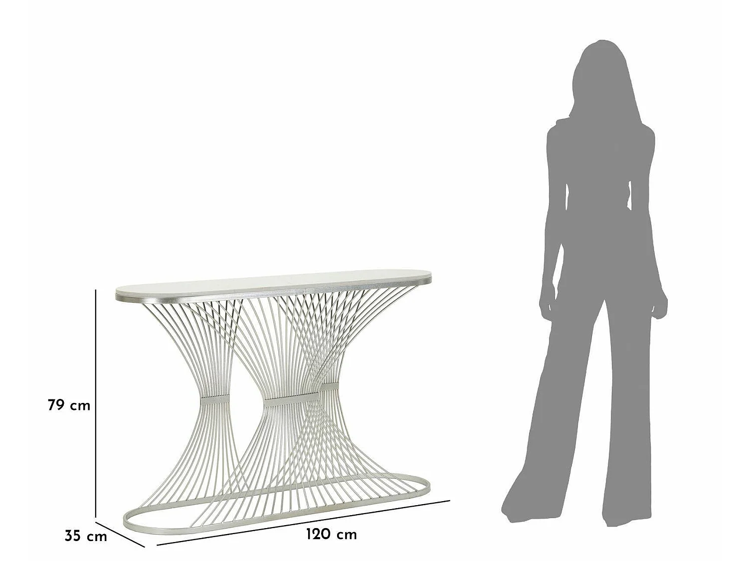 Branduzzo console, draagvermogen 40 kg, 120x35x79h cm zilver, kleur blad zilver